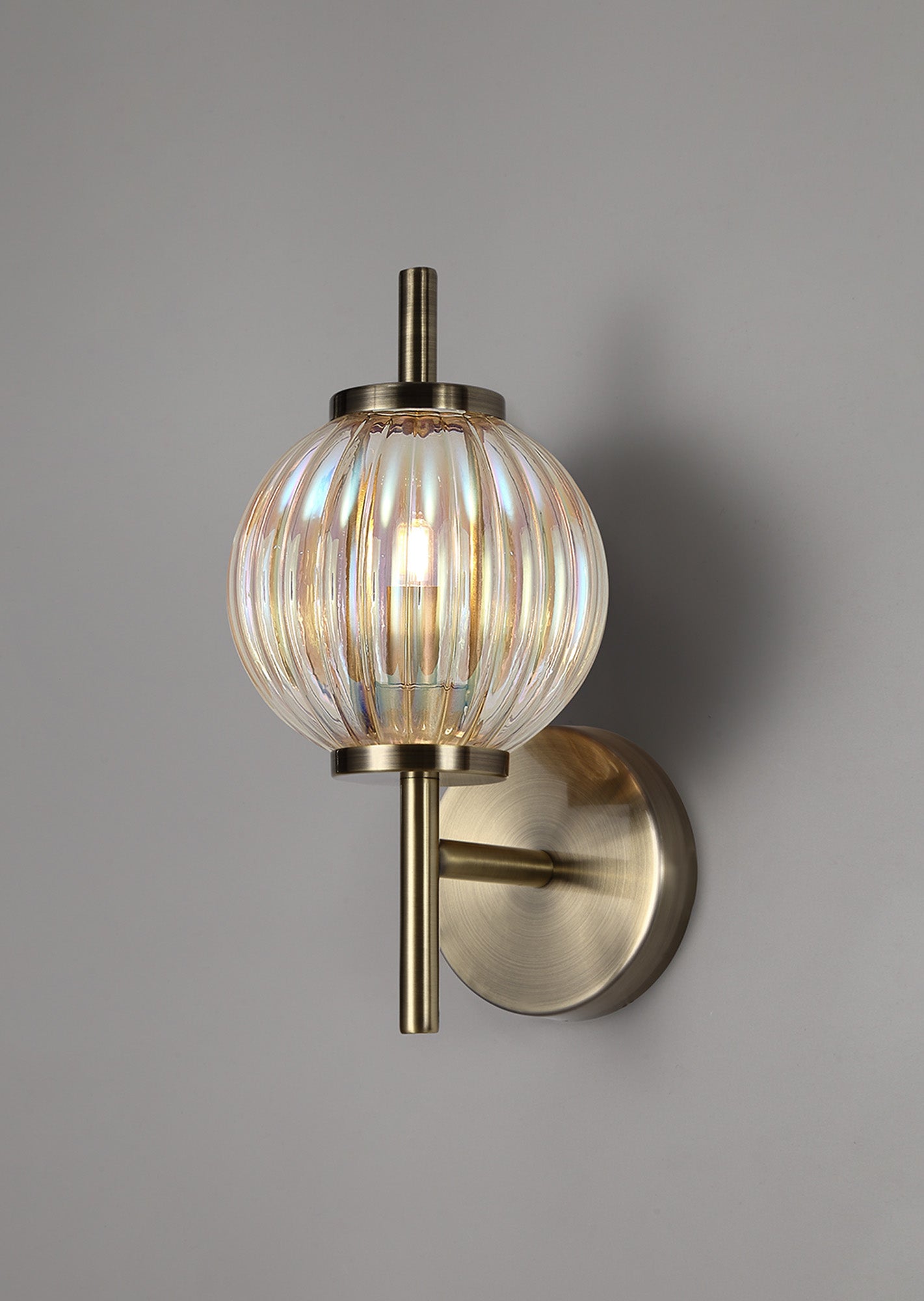 Lustre Segmented Glass Globe Wall Lamp In An Antique Brass Framework, 1 x G9