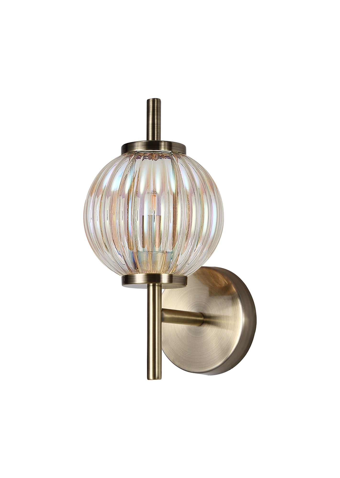 Lustre Segmented Glass Globe Wall Lamp In An Antique Brass Framework, 1 x G9