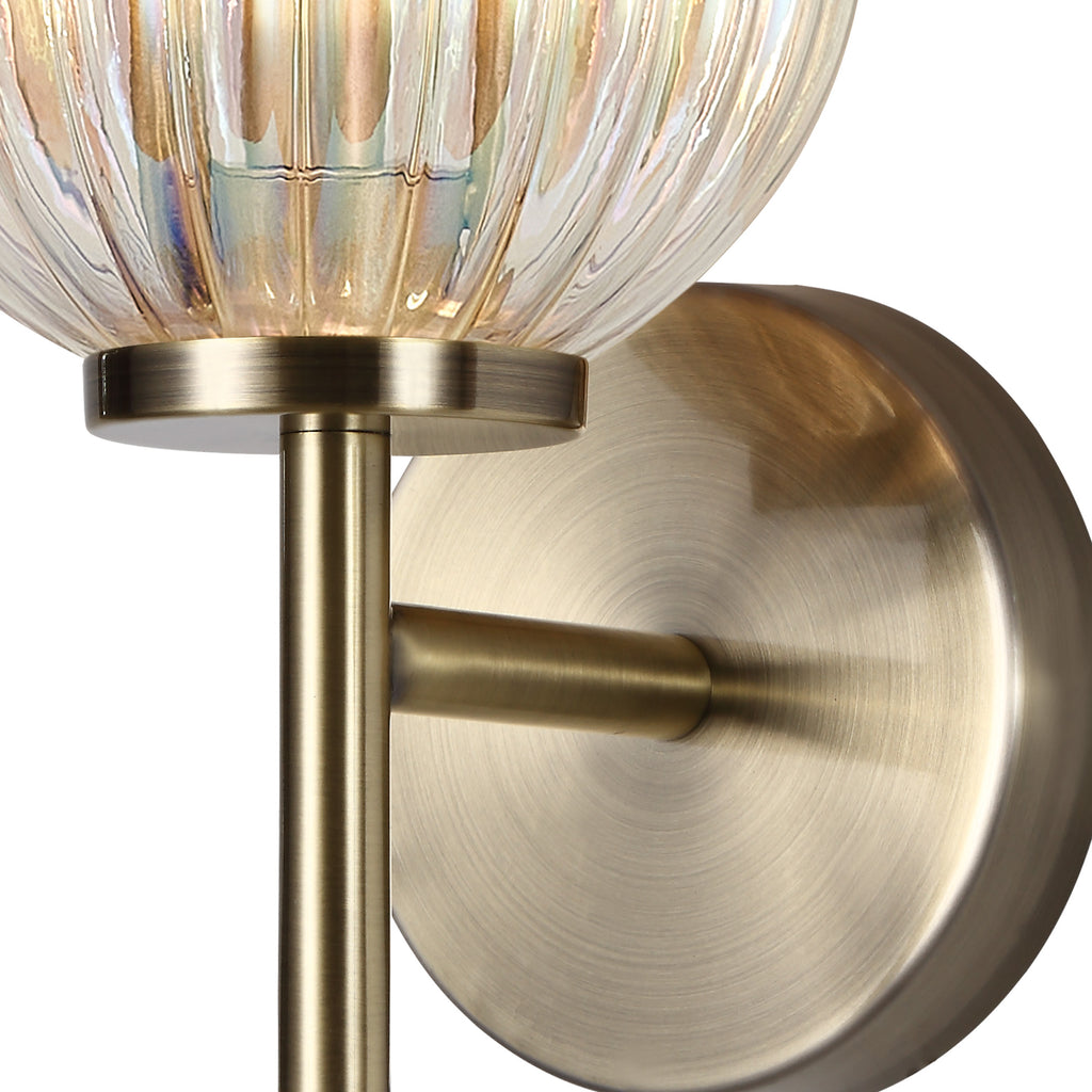 Lustre Segmented Glass Globe Wall Lamp In An Antique Brass Framework, 1 x G9