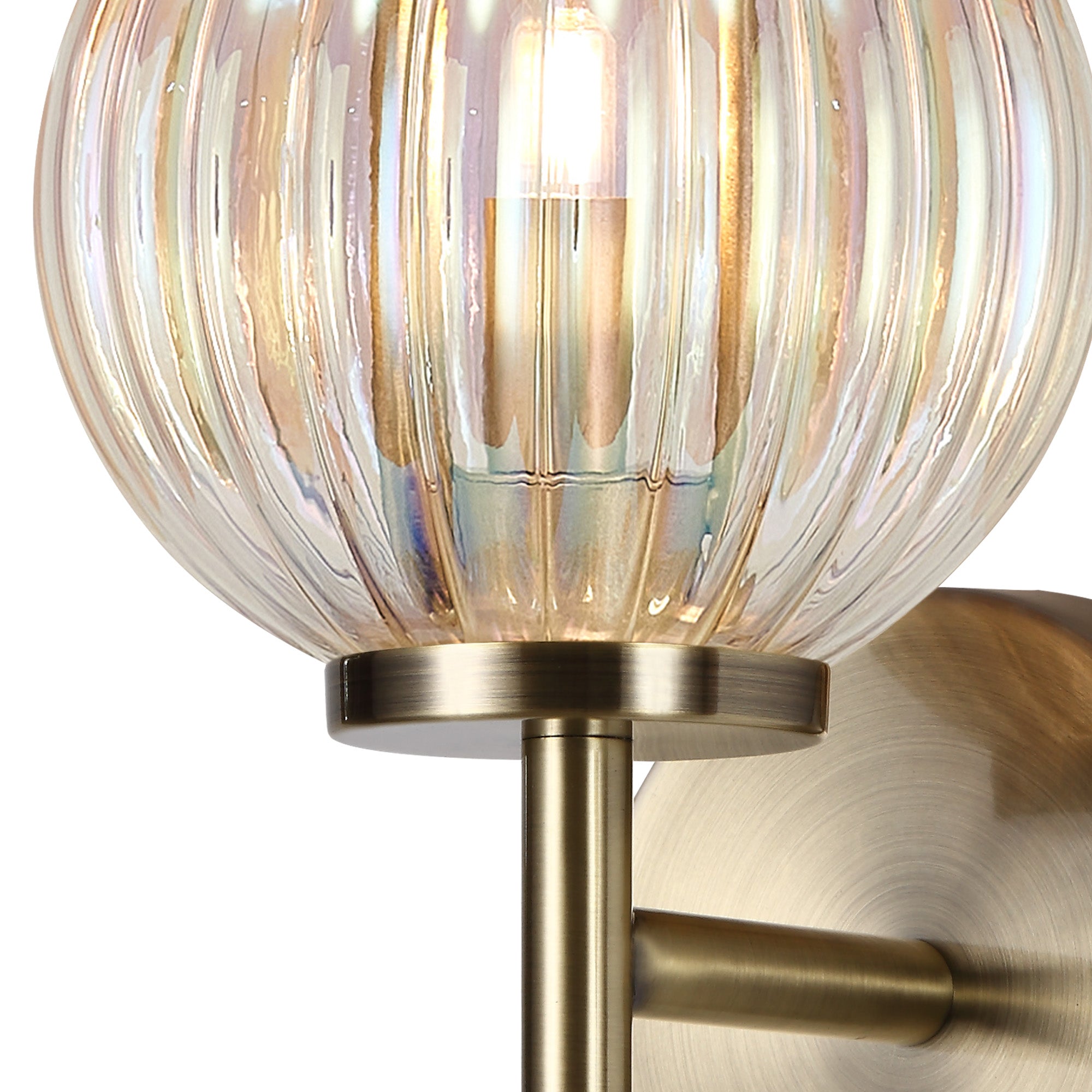Lustre Segmented Glass Globe Wall Lamp In An Antique Brass Framework, 1 x G9