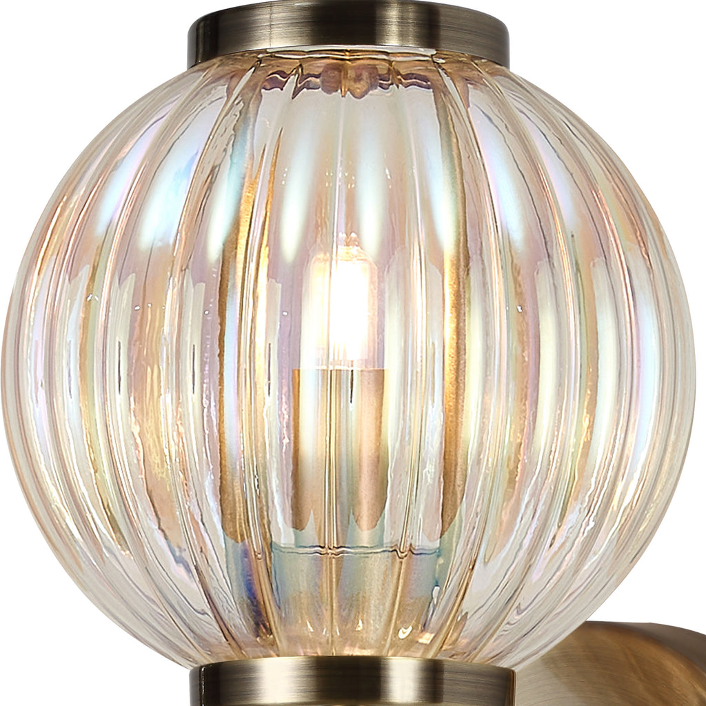 Lustre Segmented Glass Globe Wall Lamp In An Antique Brass Framework, 1 x G9