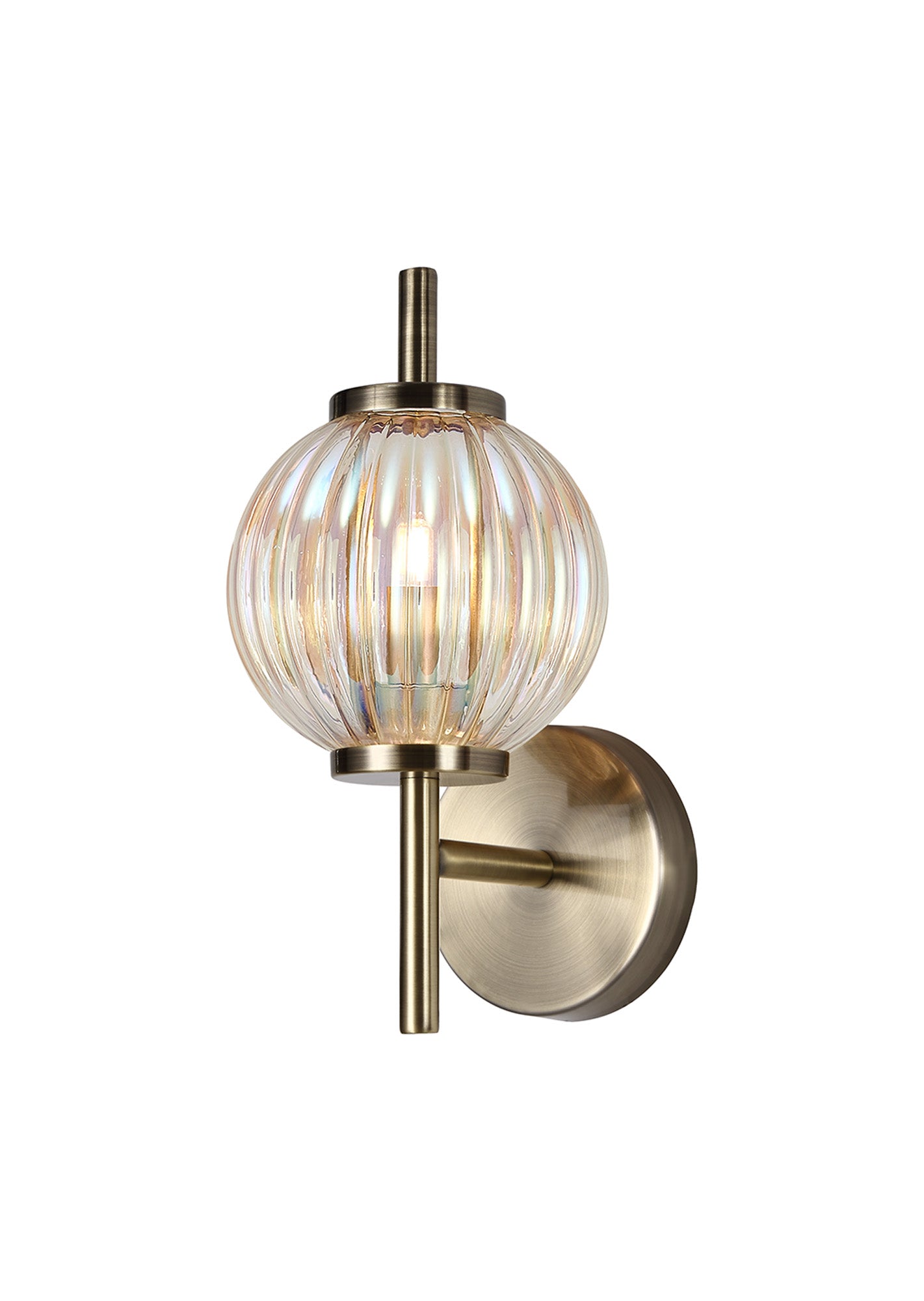 Lustre Segmented Glass Globe Wall Lamp In An Antique Brass Framework, 1 x G9