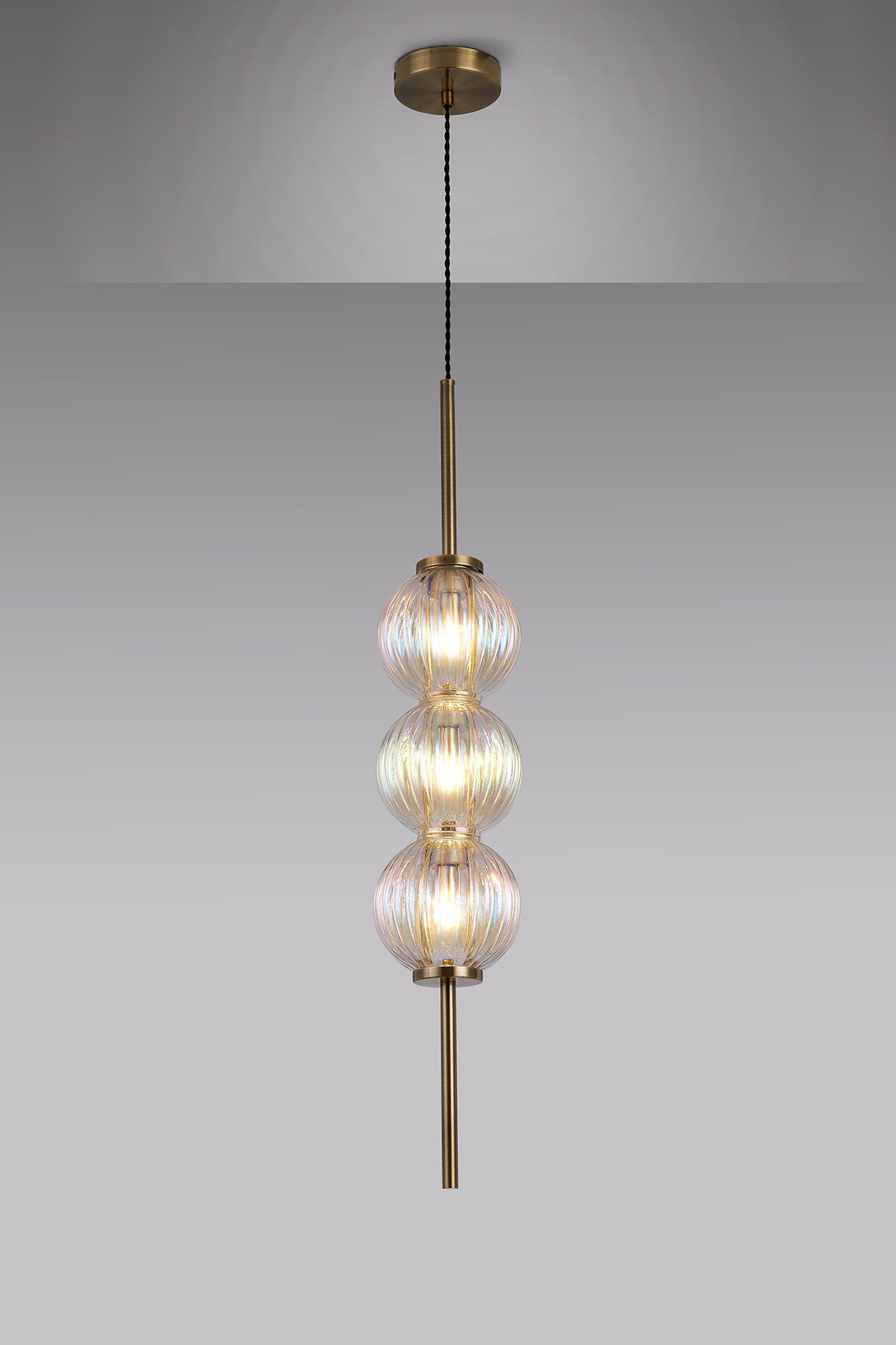 Lustre Segmented Glass Globe Vertical Pendant In An Antique Brass Framework, Single Colour,  3 x G9