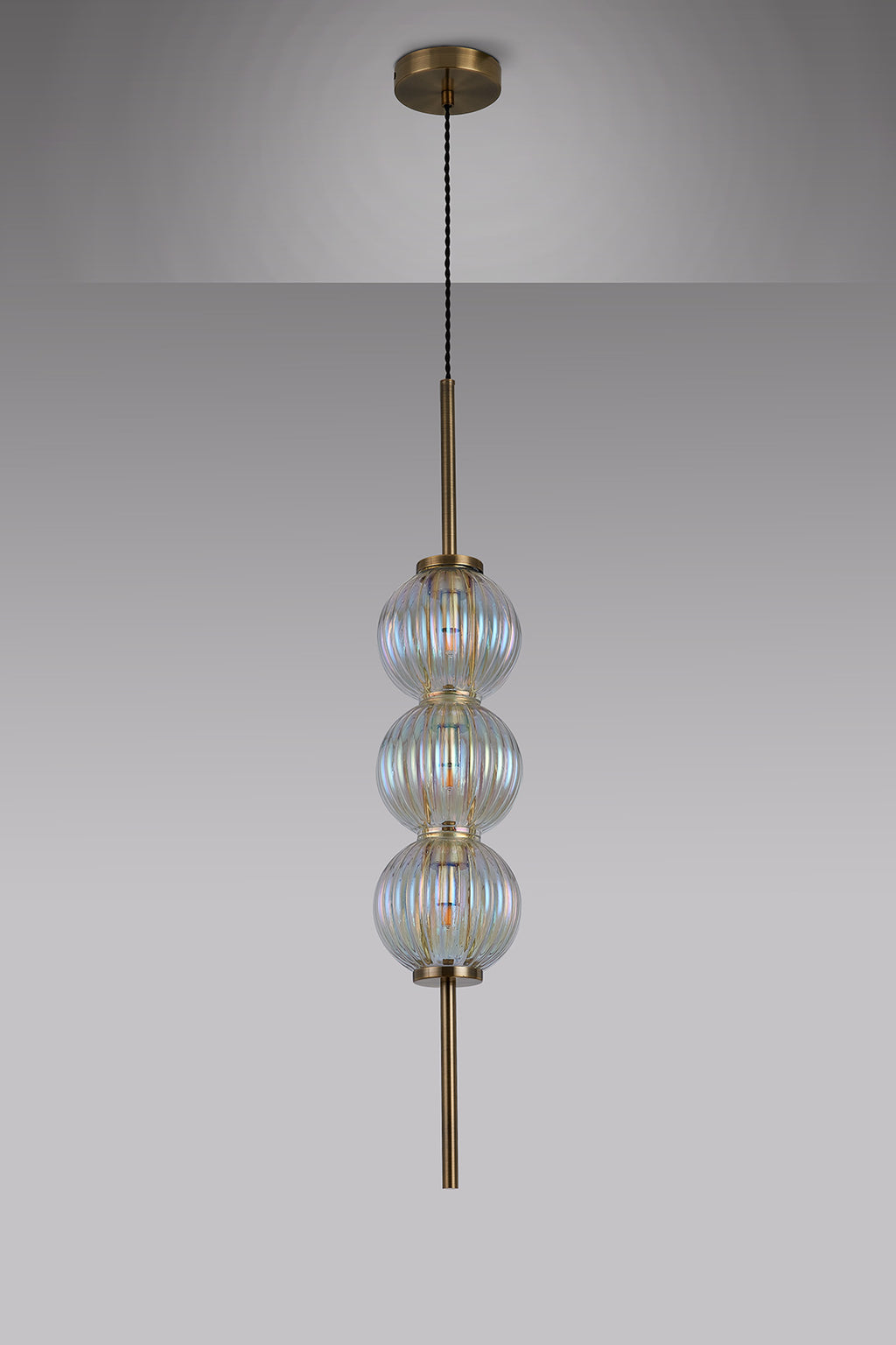 Lustre Segmented Glass Globe Vertical Pendant In An Antique Brass Framework, Single Colour,  3 x G9