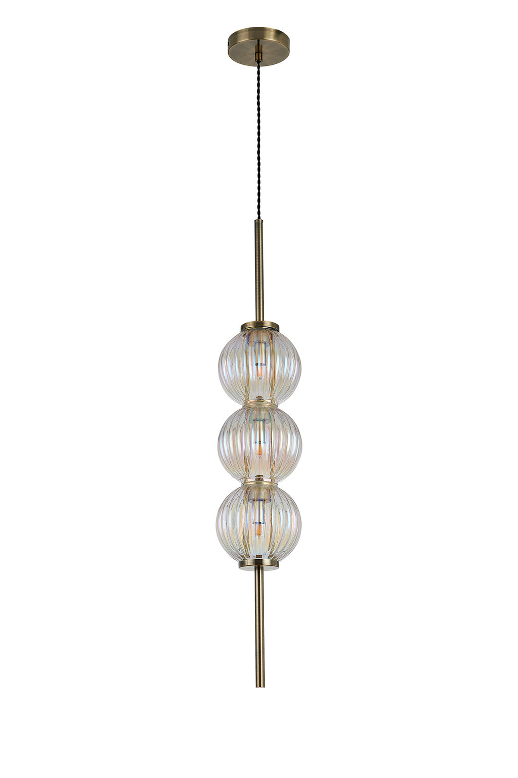 Lustre Segmented Glass Globe Vertical Pendant In An Antique Brass Framework, Single Colour,  3 x G9
