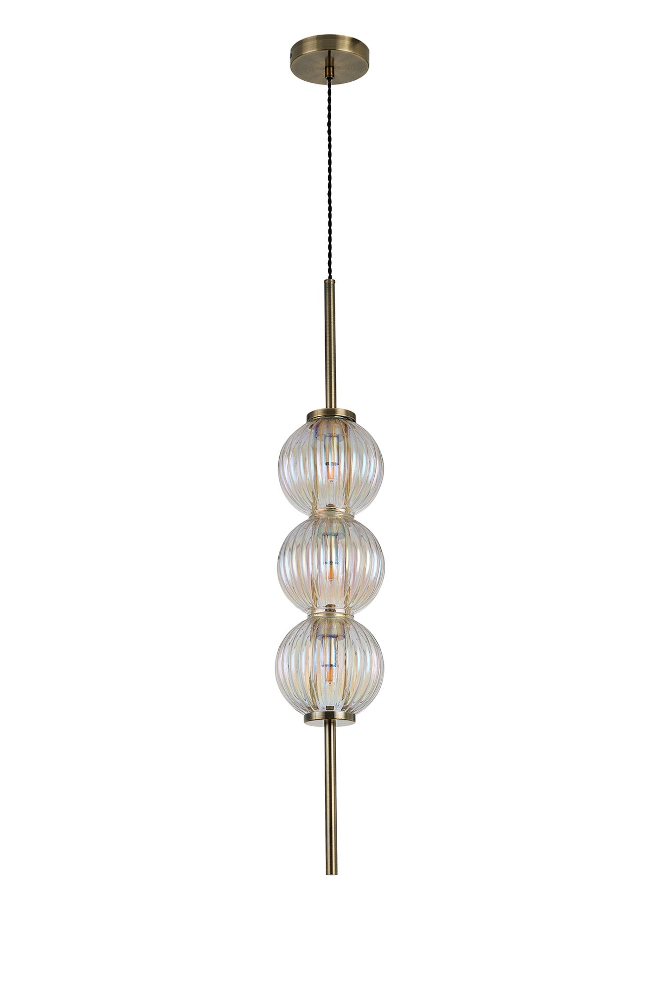 Lustre Segmented Glass Globe Vertical Pendant In An Antique Brass Framework, Single Colour,  3 x G9
