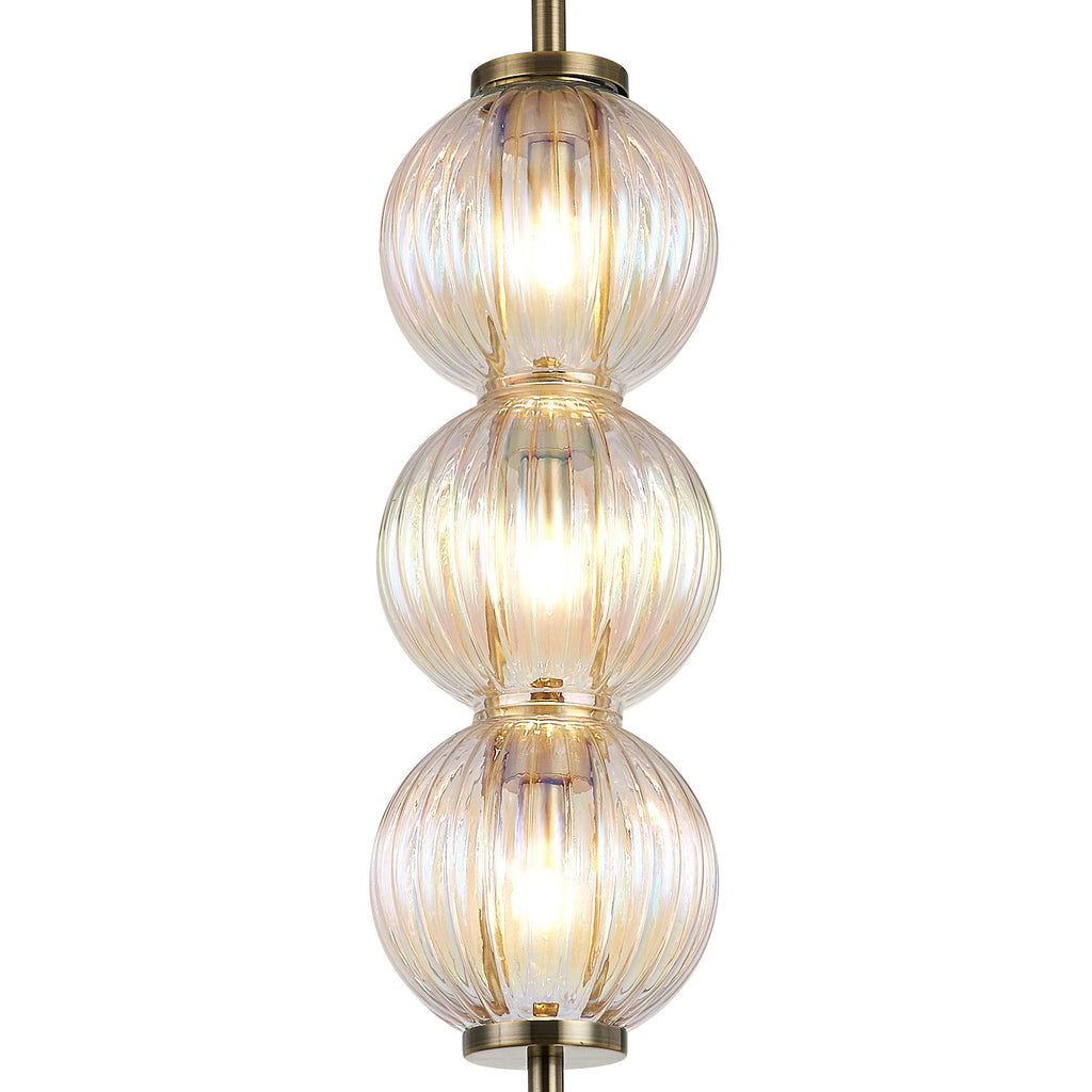 Lustre Segmented Glass Globe Vertical Pendant In An Antique Brass Framework, Single Colour,  3 x G9