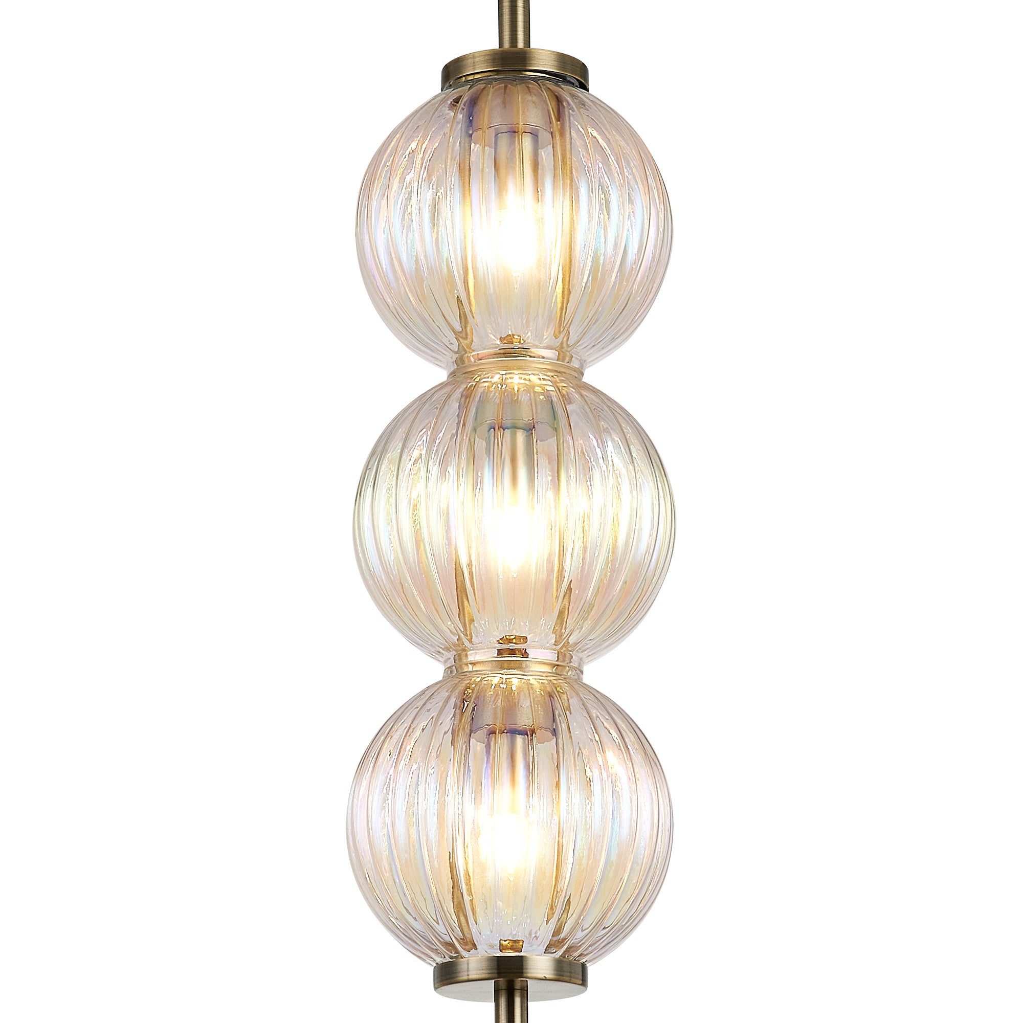 Lustre Segmented Glass Globe Vertical Pendant In An Antique Brass Framework, Single Colour,  3 x G9