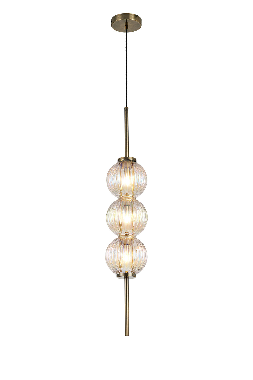 Lustre Segmented Glass Globe Vertical Pendant In An Antique Brass Framework, Single Colour,  3 x G9