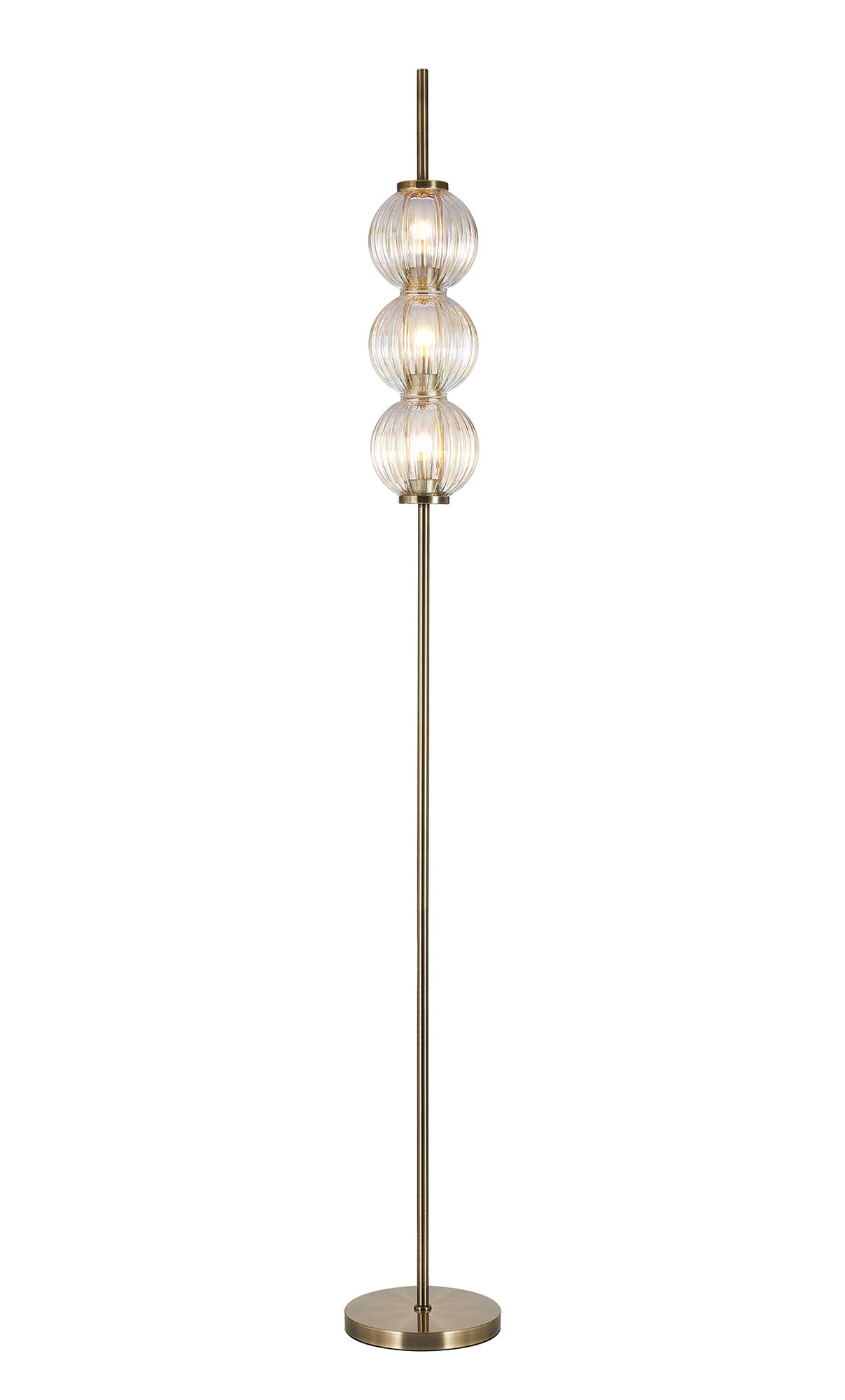 Lustre Segmented Glass Globe Floor Lamp In An Antique Brass Framework, Single Colour,  3 x G9