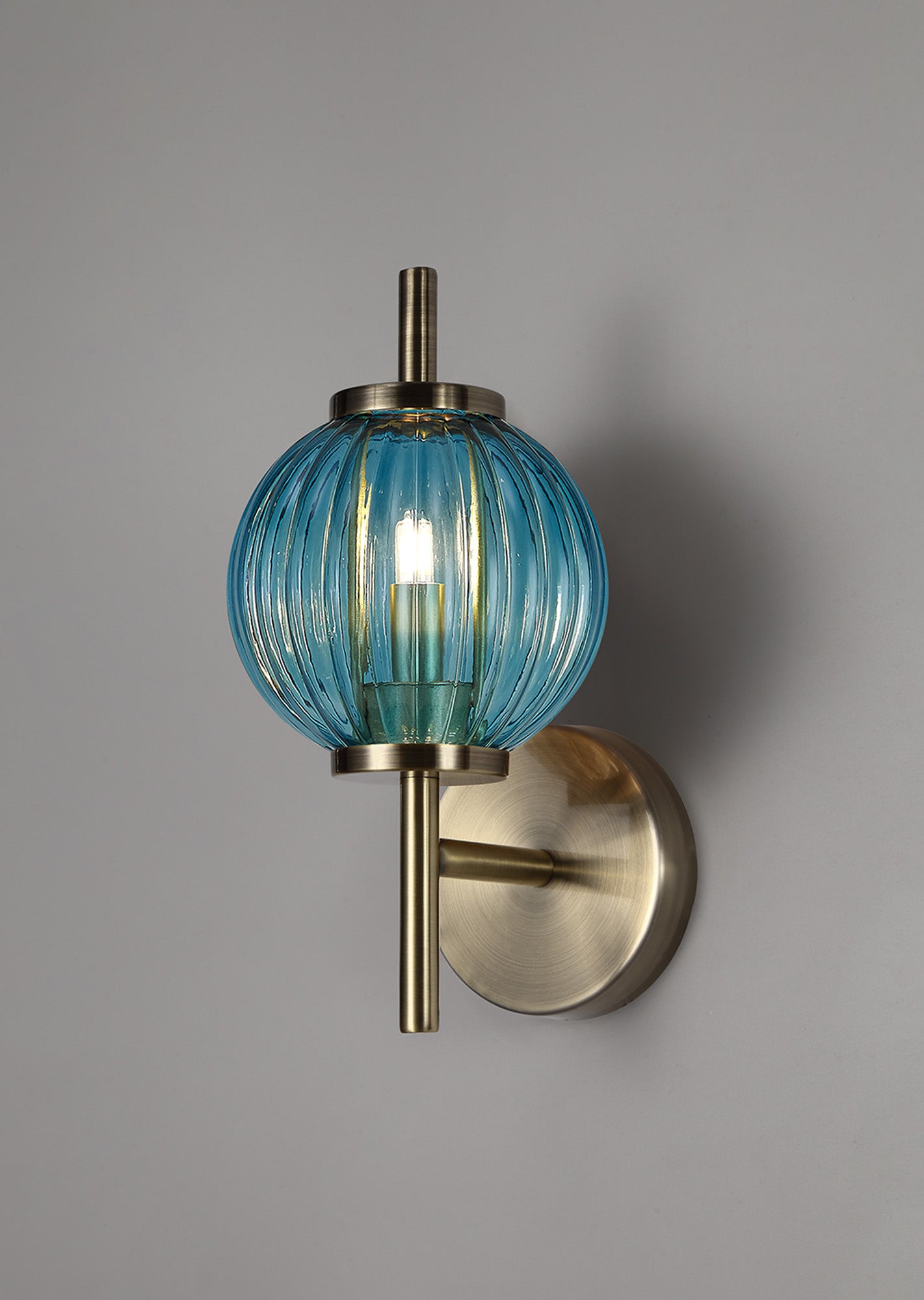 Lustre Segmented Glass Globe Wall Lamp In An Antique Brass Framework, 1 x G9
