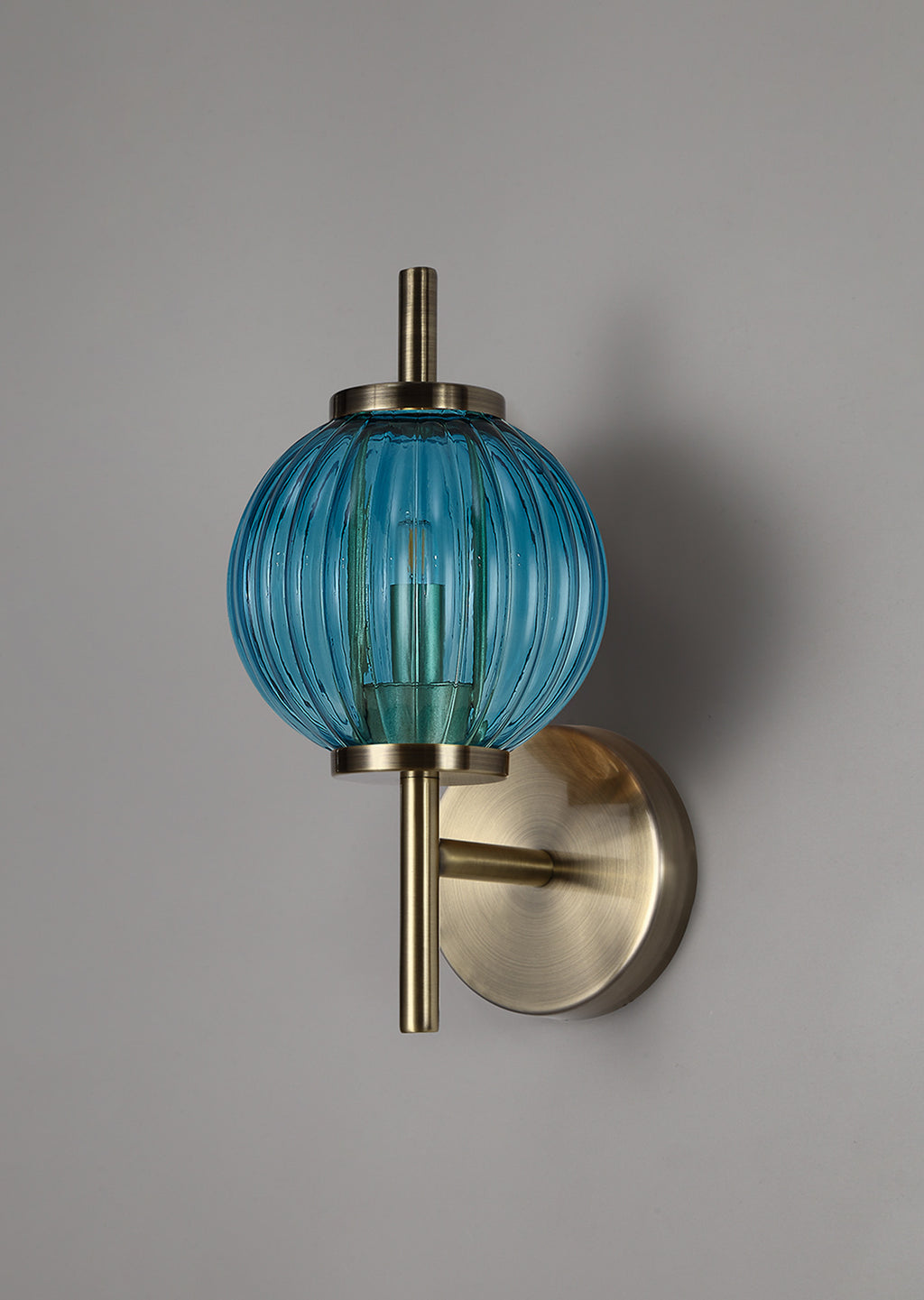 Lustre Segmented Glass Globe Wall Lamp In An Antique Brass Framework, 1 x G9