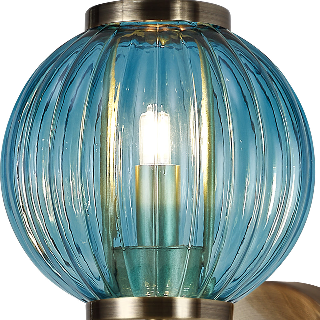 Lustre Segmented Glass Globe Wall Lamp In An Antique Brass Framework, 1 x G9