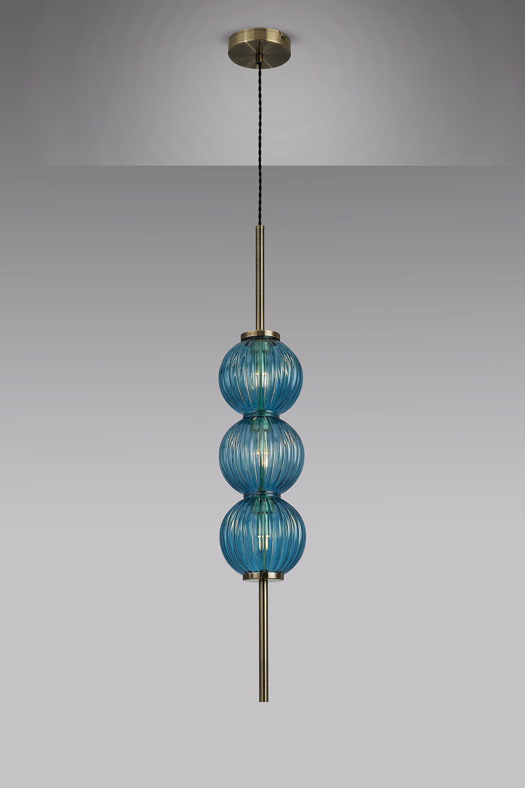 Lustre Segmented Glass Globe Vertical Pendant In An Antique Brass Framework, Single Colour,  3 x G9