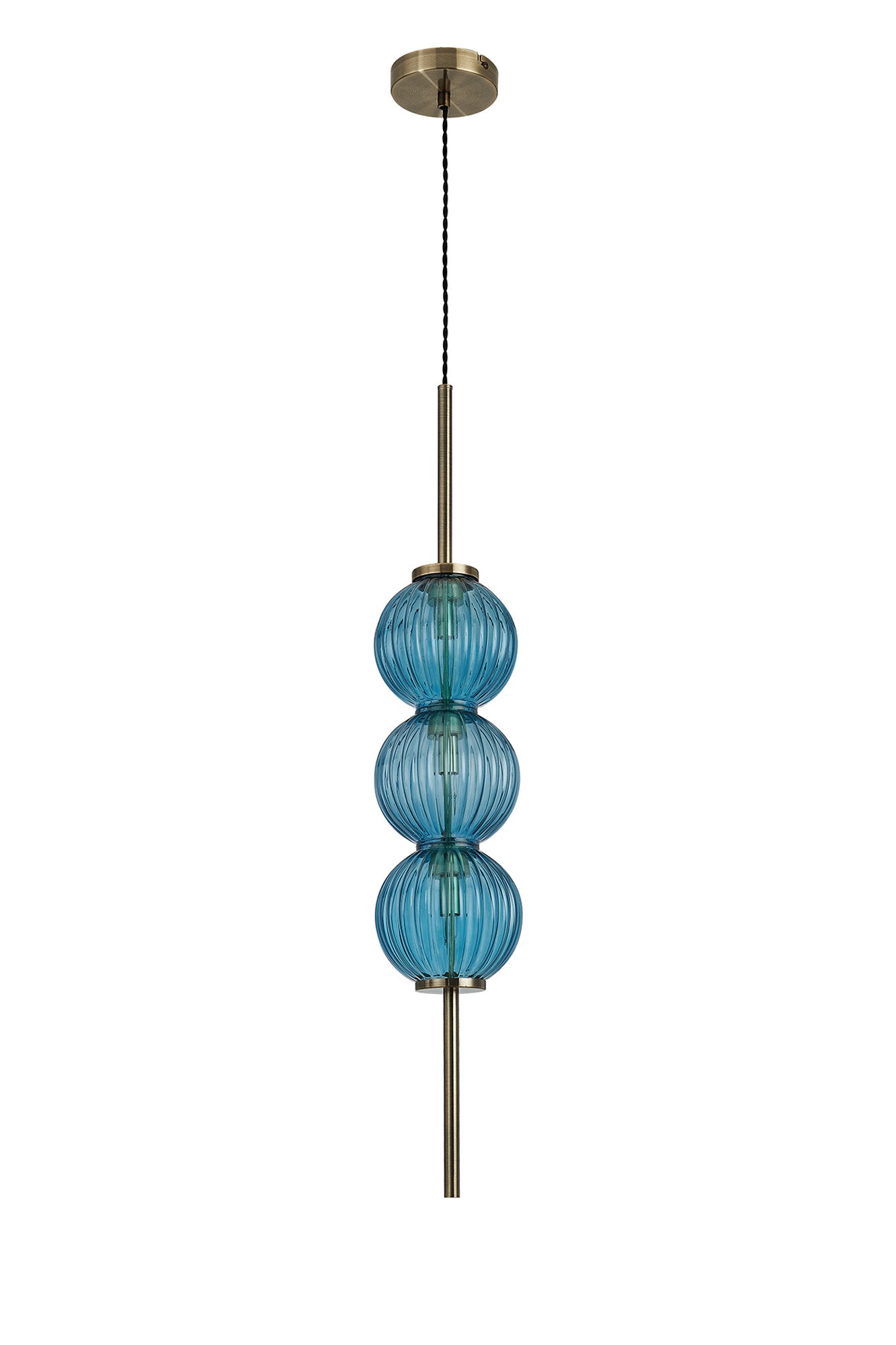 Lustre Segmented Glass Globe Vertical Pendant In An Antique Brass Framework, Single Colour,  3 x G9