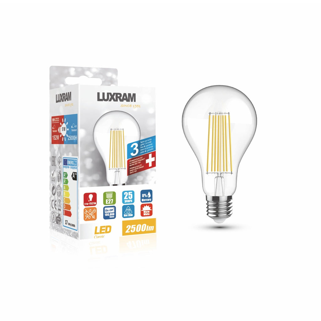 Luxram - Luxram Extra Bright Dimmable LED GLS Filament Bulb - 17w - Luminosity Designs Ltd