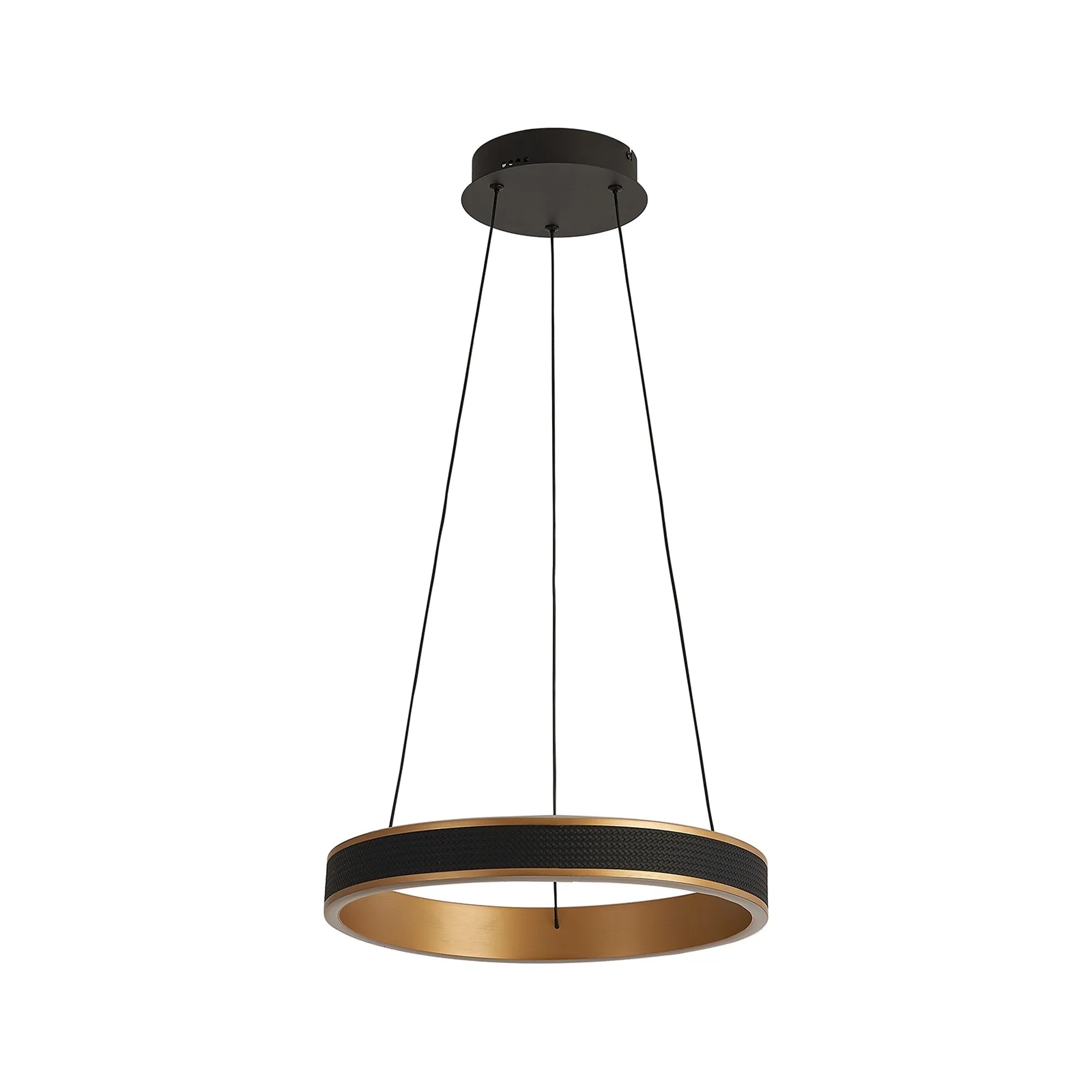 Luminosity Designs - Lyra 40cm Round Pendant, 36W LED, Remote Control CCT Tuneable White 3000K - 6000K, 2200lm, Faux Leather - Luminosity Designs Ltd