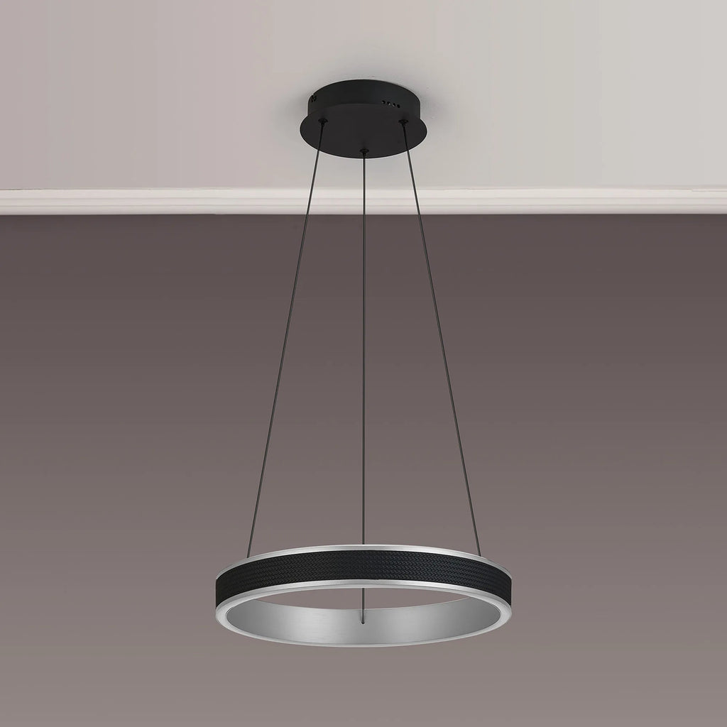 Luminosity Designs - Lyra 40cm Round Pendant, 36W LED, Remote Control CCT Tuneable White 3000K - 6000K, 2200lm, Faux Leather - Luminosity Designs Ltd