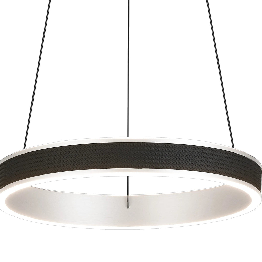 Luminosity Designs - Lyra 40cm Round Pendant, 36W LED, Remote Control CCT Tuneable White 3000K - 6000K, 2200lm, Faux Leather - Luminosity Designs Ltd