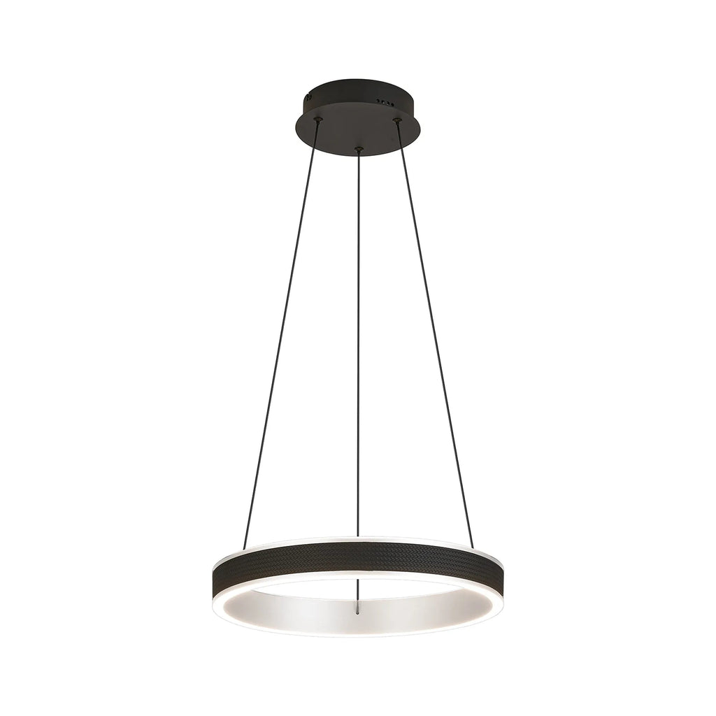 Luminosity Designs - Lyra 40cm Round Pendant, 36W LED, Remote Control CCT Tuneable White 3000K - 6000K, 2200lm, Faux Leather - Luminosity Designs Ltd