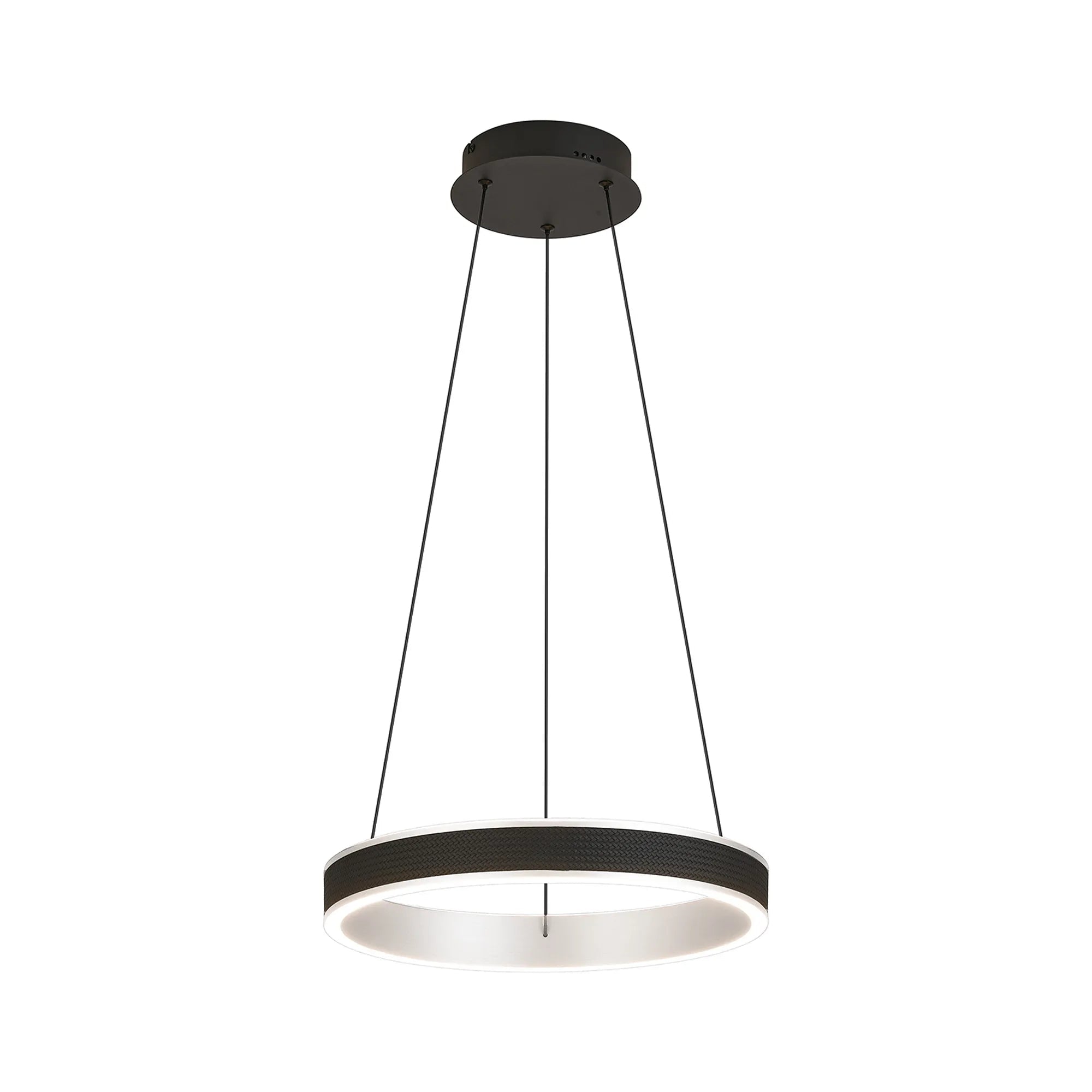 Luminosity Designs - Lyra 40cm Round Pendant, 36W LED, Remote Control CCT Tuneable White 3000K - 6000K, 2200lm, Faux Leather - Luminosity Designs Ltd
