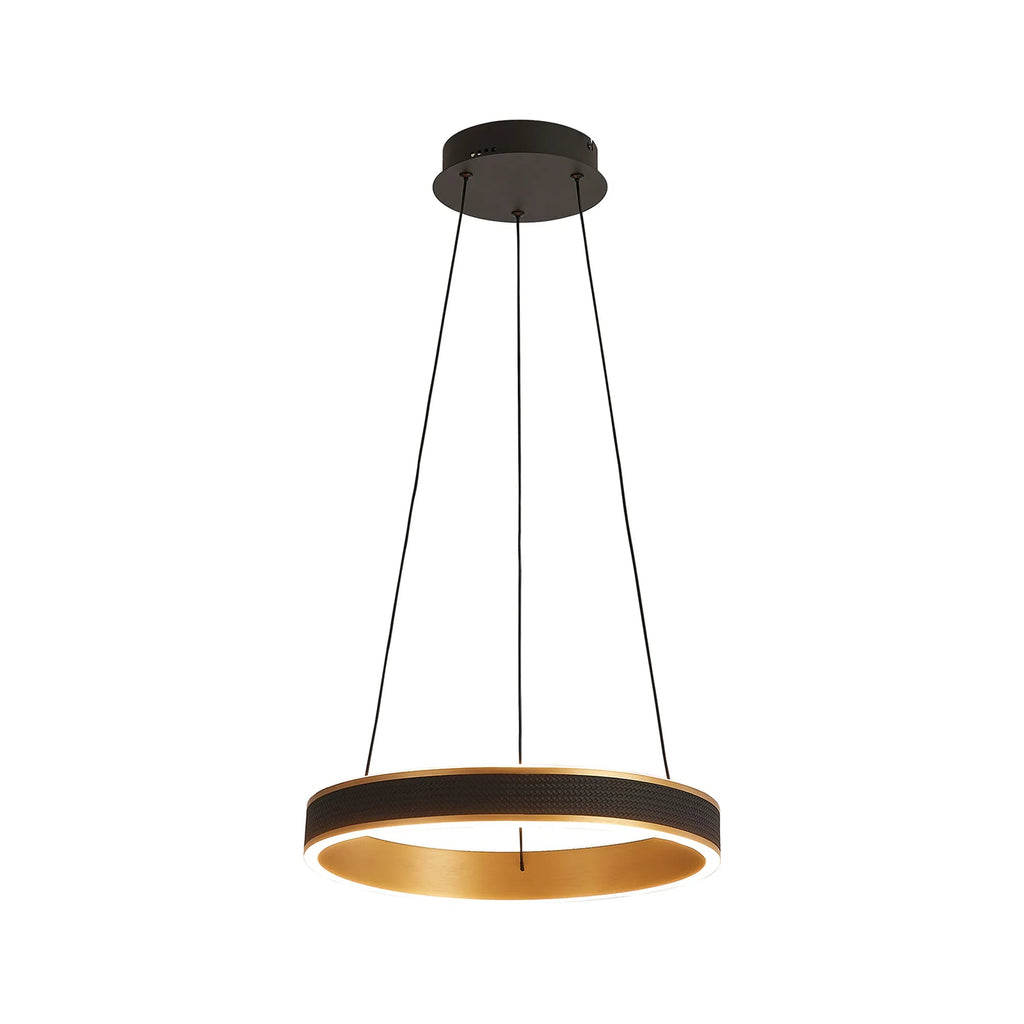 Luminosity Designs - Lyra 40cm Round Pendant, 36W LED, Remote Control CCT Tuneable White 3000K - 6000K, 2200lm, Faux Leather - Luminosity Designs Ltd
