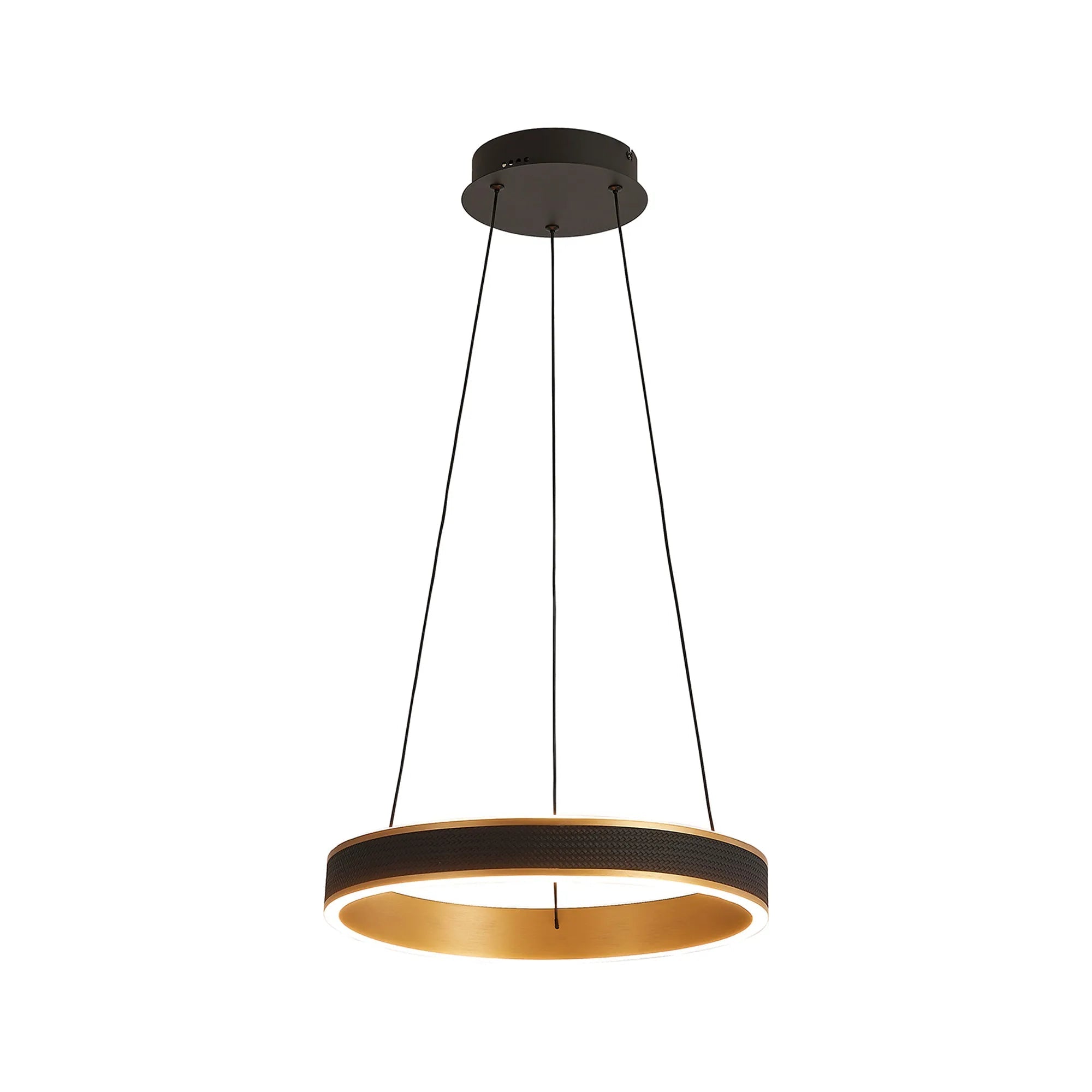 Luminosity Designs - Lyra 40cm Round Pendant, 36W LED, Remote Control CCT Tuneable White 3000K - 6000K, 2200lm, Faux Leather - Luminosity Designs Ltd
