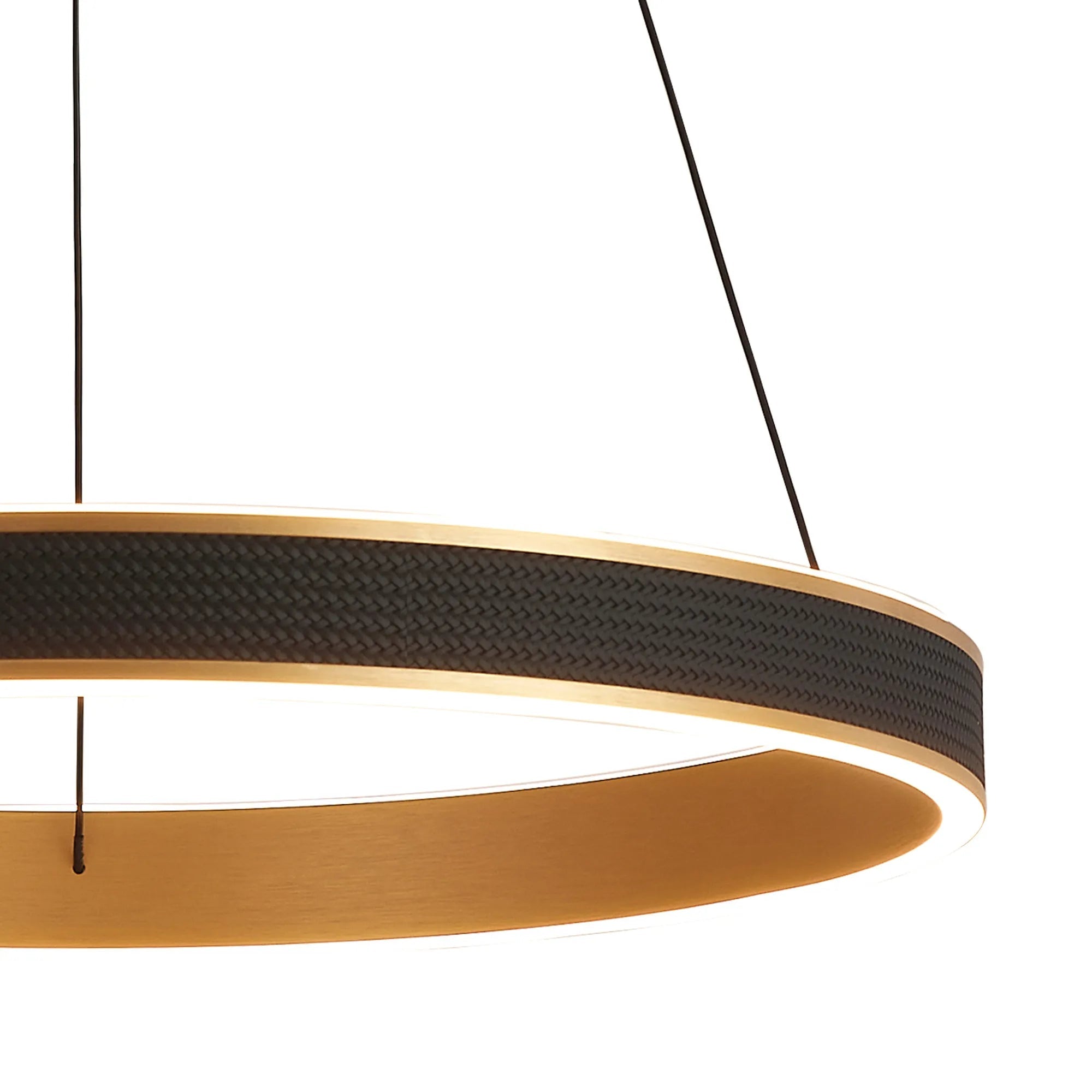 Luminosity Designs - Lyra 60cm Round Pendant, 45W LED, Remote Control CCT Tuneable White 3000K - 6000K, 3000lm, Faux Leather - Luminosity Designs Ltd