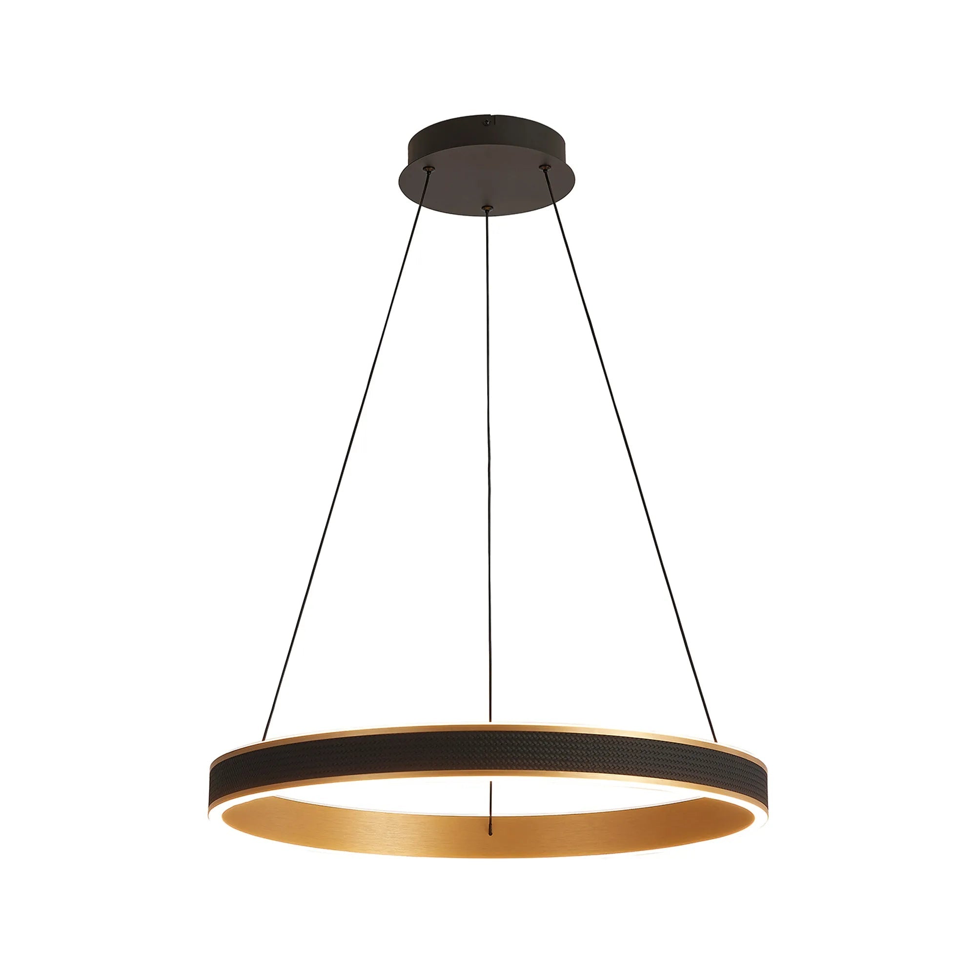 Luminosity Designs - Lyra 60cm Round Pendant, 45W LED, Remote Control CCT Tuneable White 3000K - 6000K, 3000lm, Faux Leather - Luminosity Designs Ltd