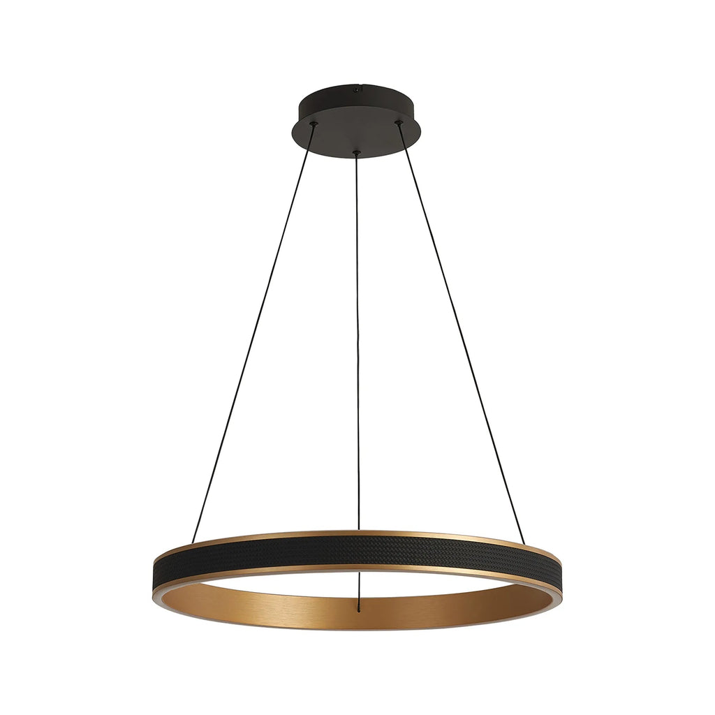 Luminosity Designs - Lyra 60cm Round Pendant, 45W LED, Remote Control CCT Tuneable White 3000K - 6000K, 3000lm, Faux Leather - Luminosity Designs Ltd