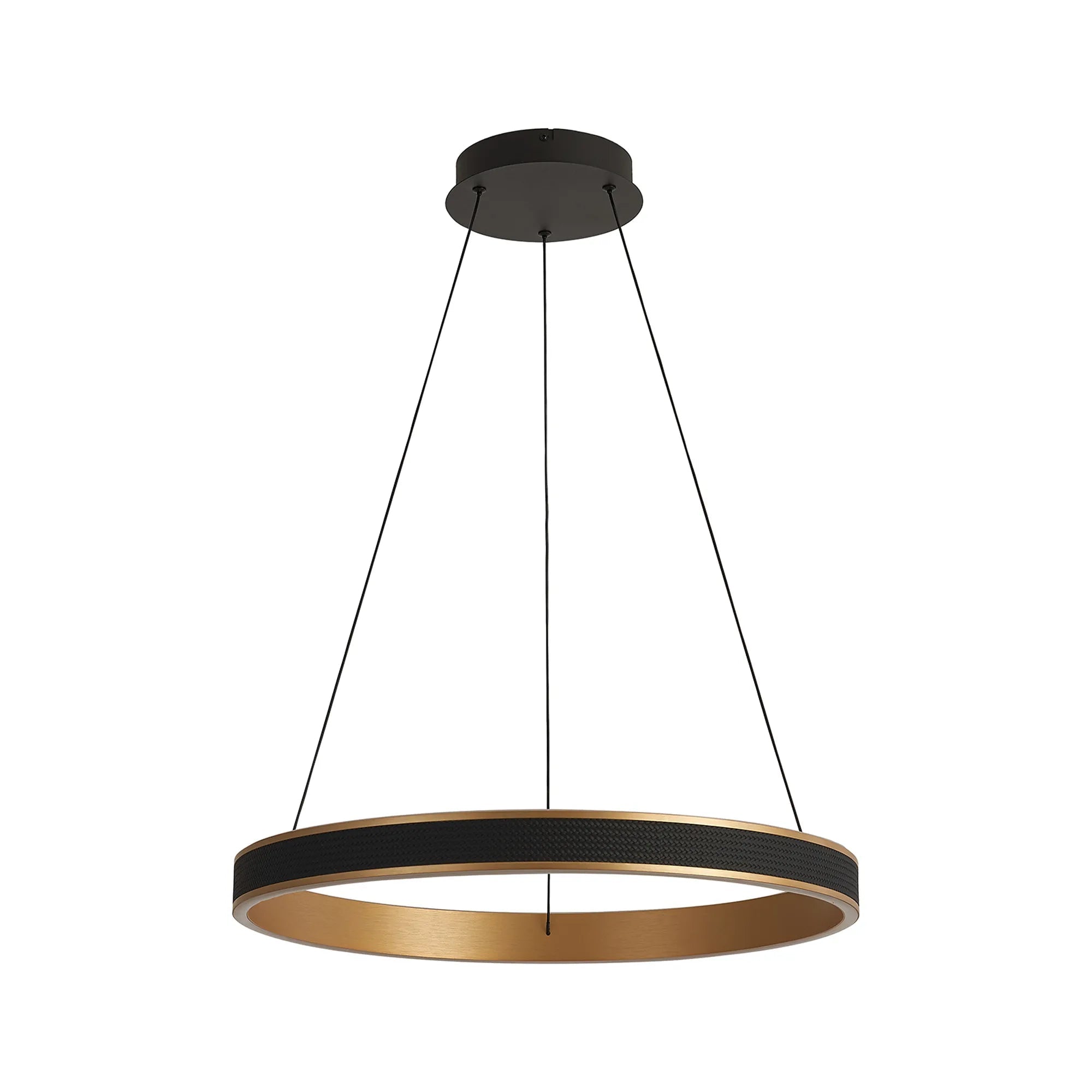Luminosity Designs - Lyra 60cm Round Pendant, 45W LED, Remote Control CCT Tuneable White 3000K - 6000K, 3000lm, Faux Leather - Luminosity Designs Ltd