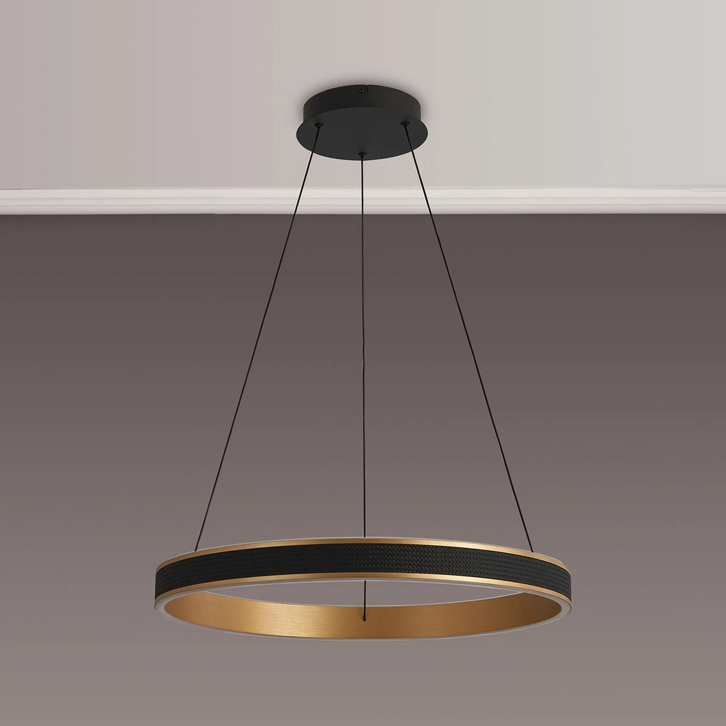Luminosity Designs - Lyra 60cm Round Pendant, 45W LED, Remote Control CCT Tuneable White 3000K - 6000K, 3000lm, Faux Leather - Luminosity Designs Ltd