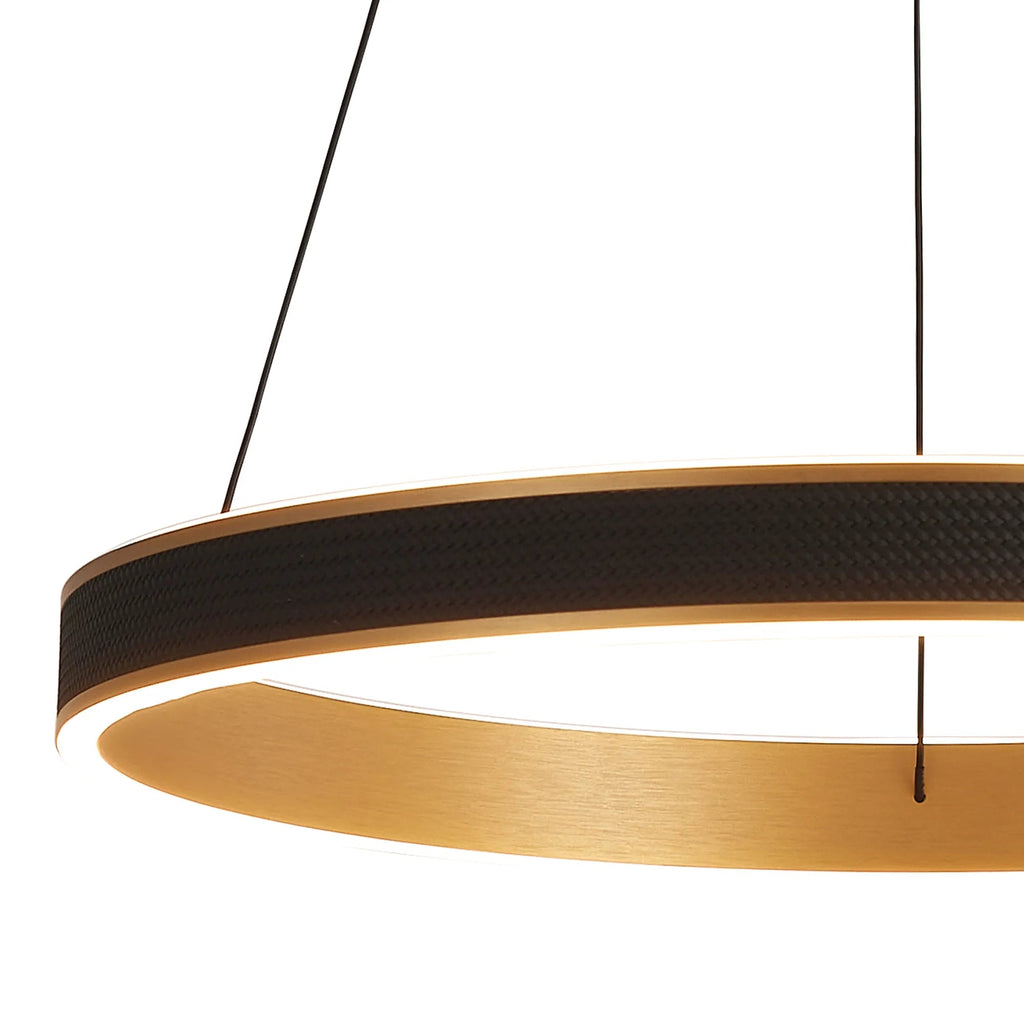 Luminosity Designs - Lyra 60cm Round Pendant, 45W LED, Remote Control CCT Tuneable White 3000K - 6000K, 3000lm, Faux Leather - Luminosity Designs Ltd