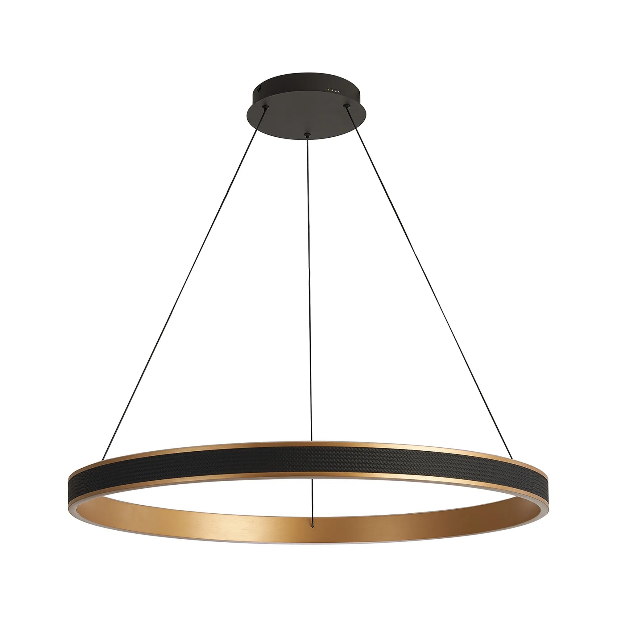Luminosity Designs - Lyra 80cm Round Pendant, 70W LED, Remote Control CCT Tuneable White 3000K - 6000K, 4200lm, Faux Leather - Luminosity Designs Ltd