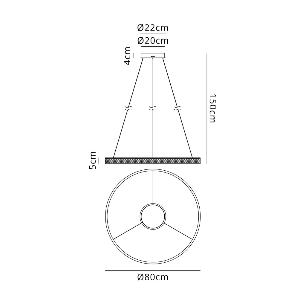 Luminosity Designs - Lyra 80cm Round Pendant, 70W LED, Remote Control CCT Tuneable White 3000K - 6000K, 4200lm, Faux Leather - Luminosity Designs Ltd