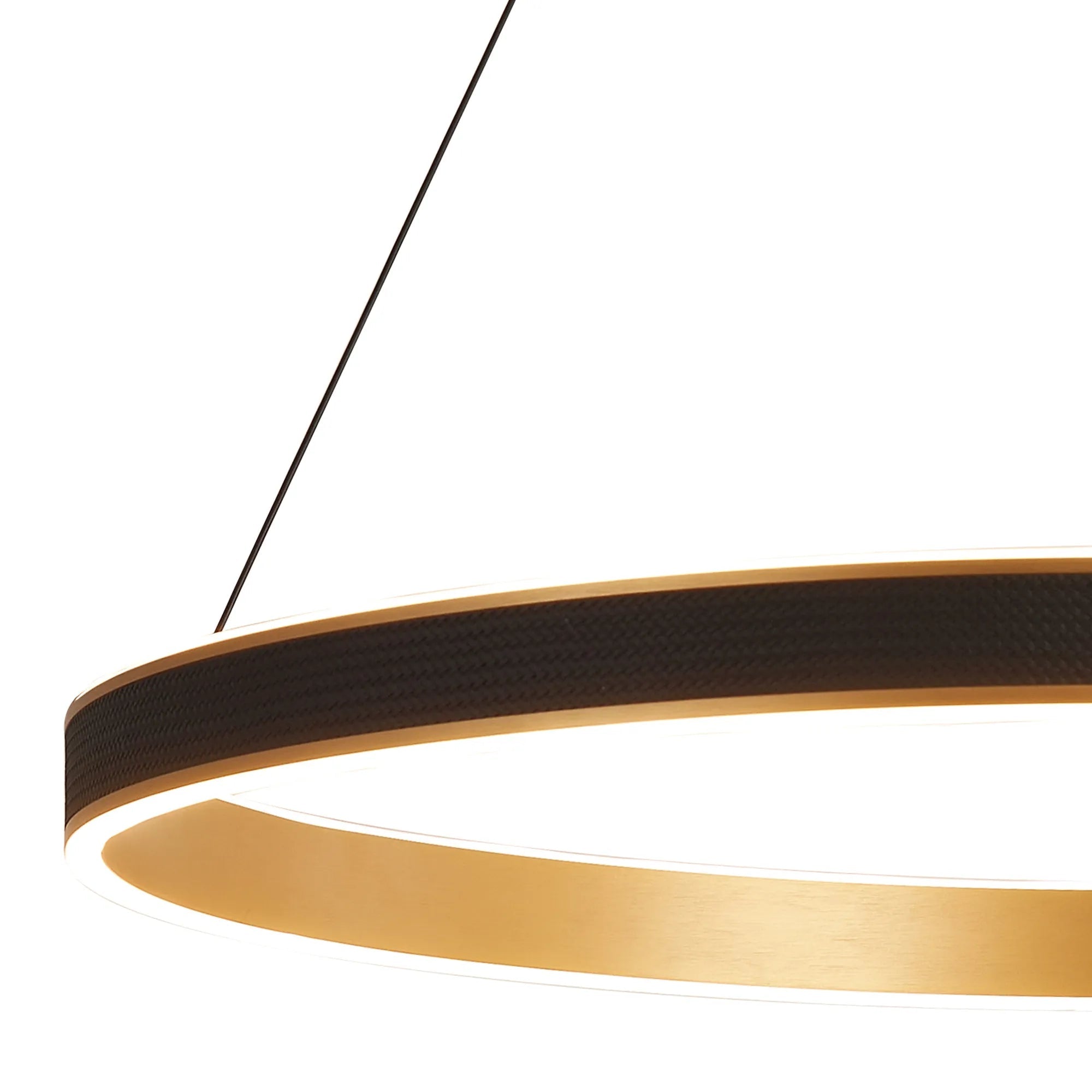 Luminosity Designs - Lyra 80cm Round Pendant, 70W LED, Remote Control CCT Tuneable White 3000K - 6000K, 4200lm, Faux Leather - Luminosity Designs Ltd