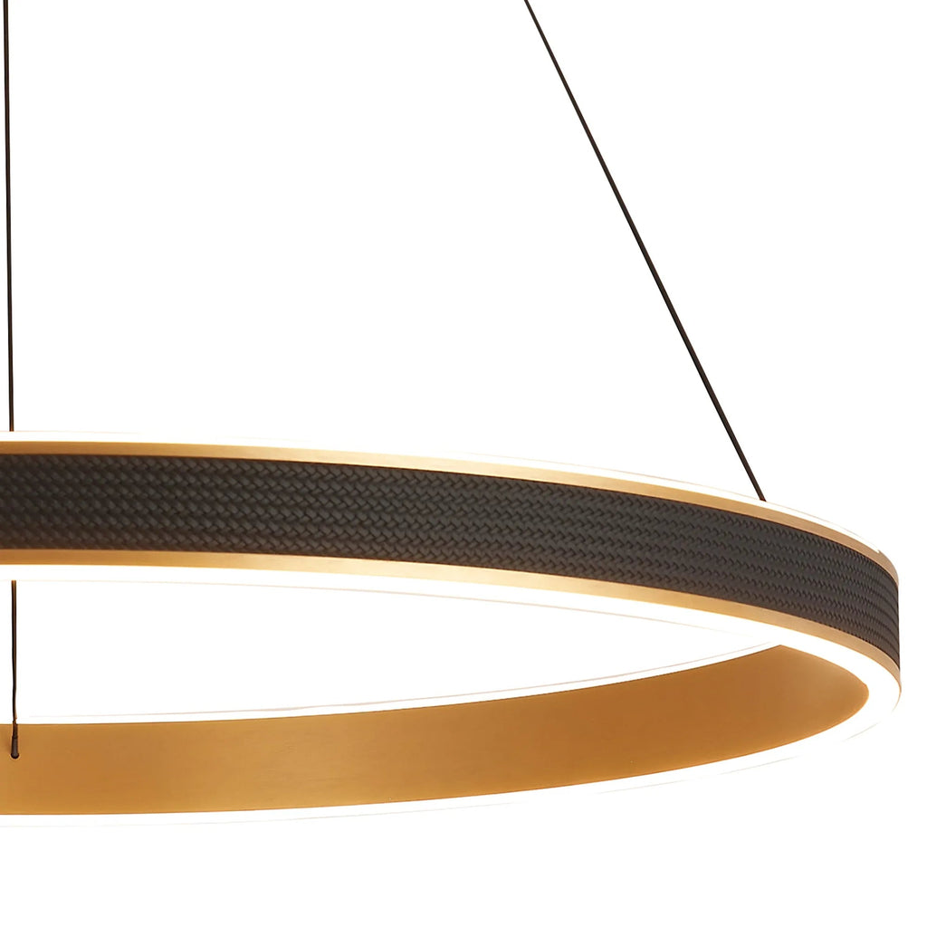 Luminosity Designs - Lyra 80cm Round Pendant, 70W LED, Remote Control CCT Tuneable White 3000K - 6000K, 4200lm, Faux Leather - Luminosity Designs Ltd
