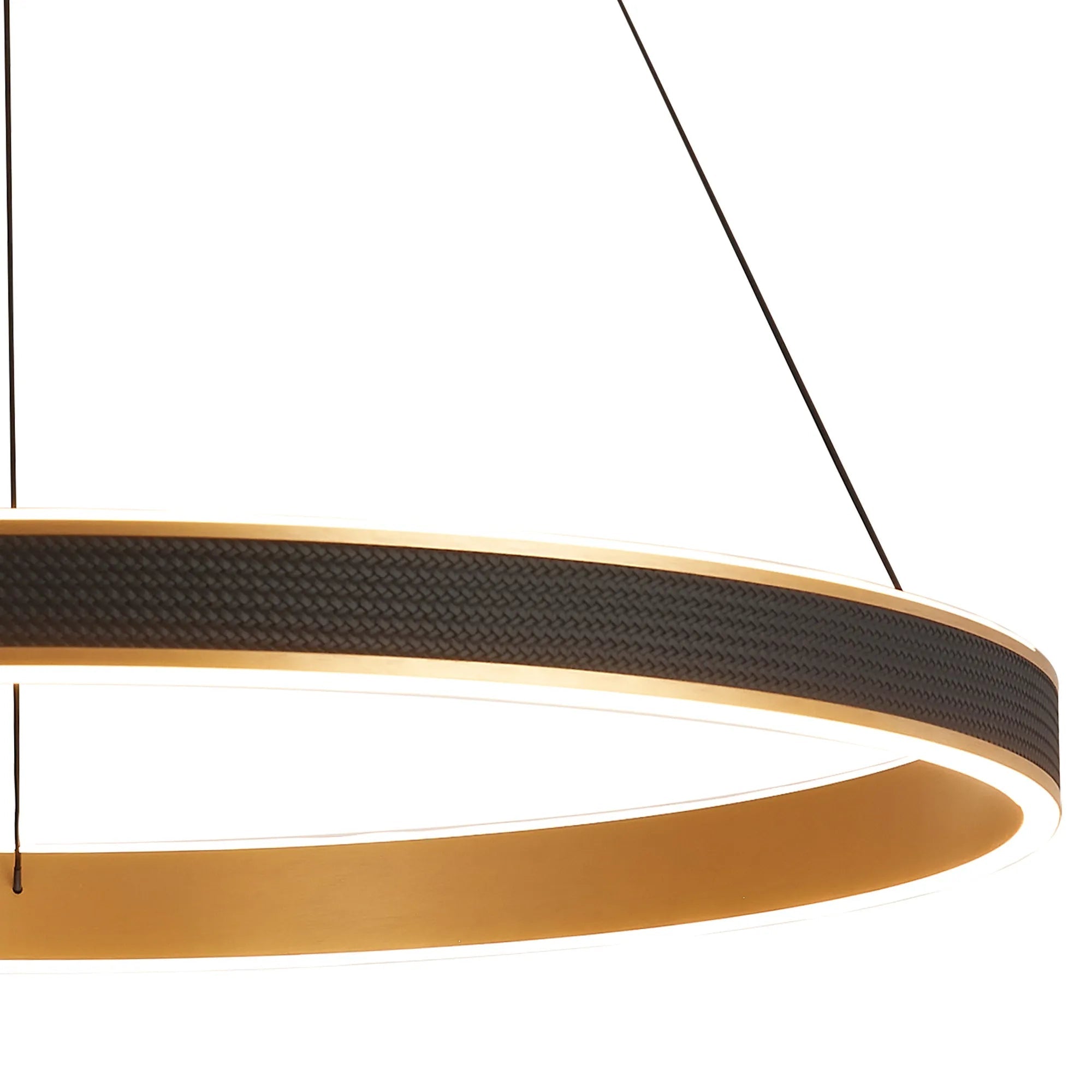 Luminosity Designs - Lyra 80cm Round Pendant, 70W LED, Remote Control CCT Tuneable White 3000K - 6000K, 4200lm, Faux Leather - Luminosity Designs Ltd
