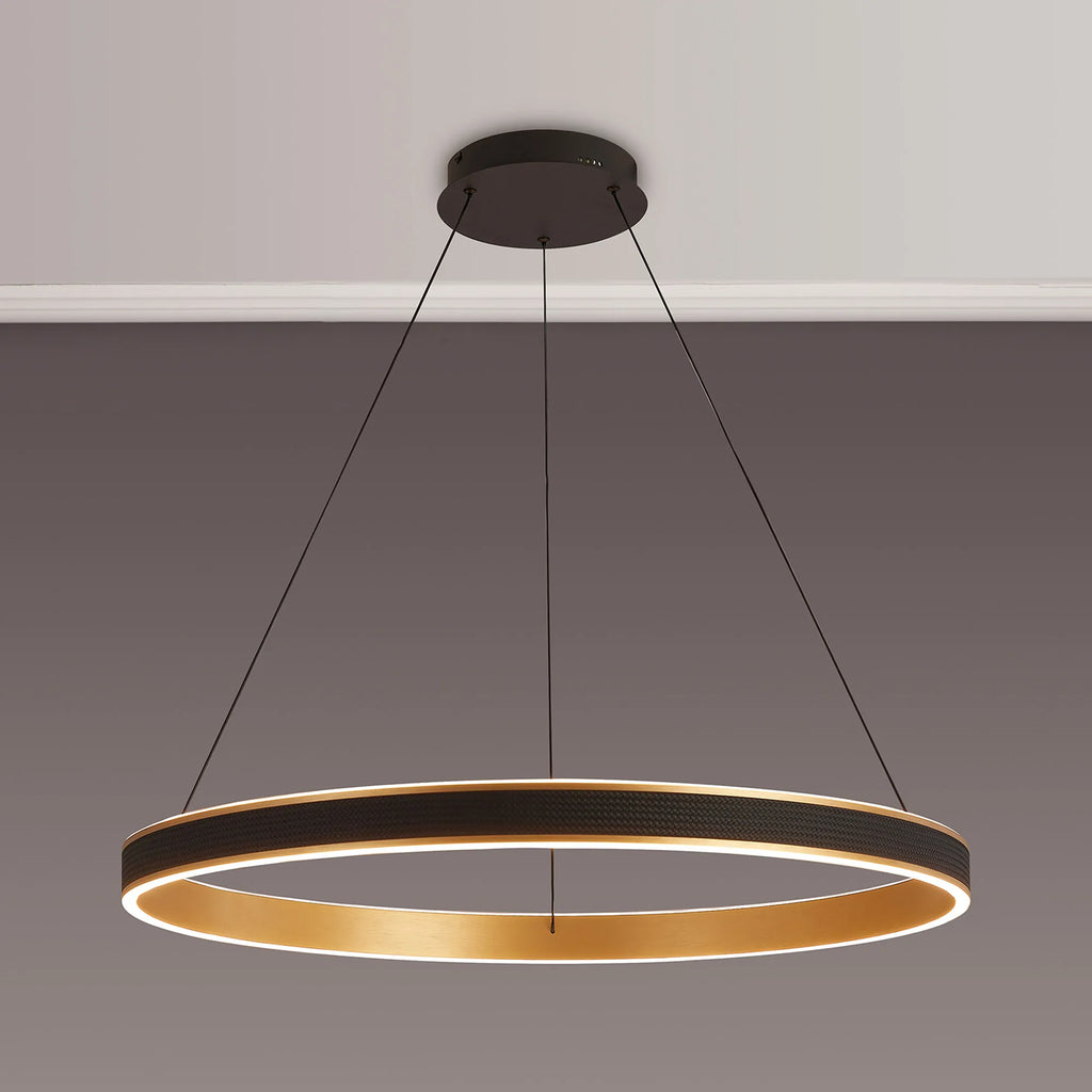 Lyra 80cm Round Pendant, 70W LED, Remote Control CCT Tuneable White 3000K-6000K, 4200lm, Faux Leather