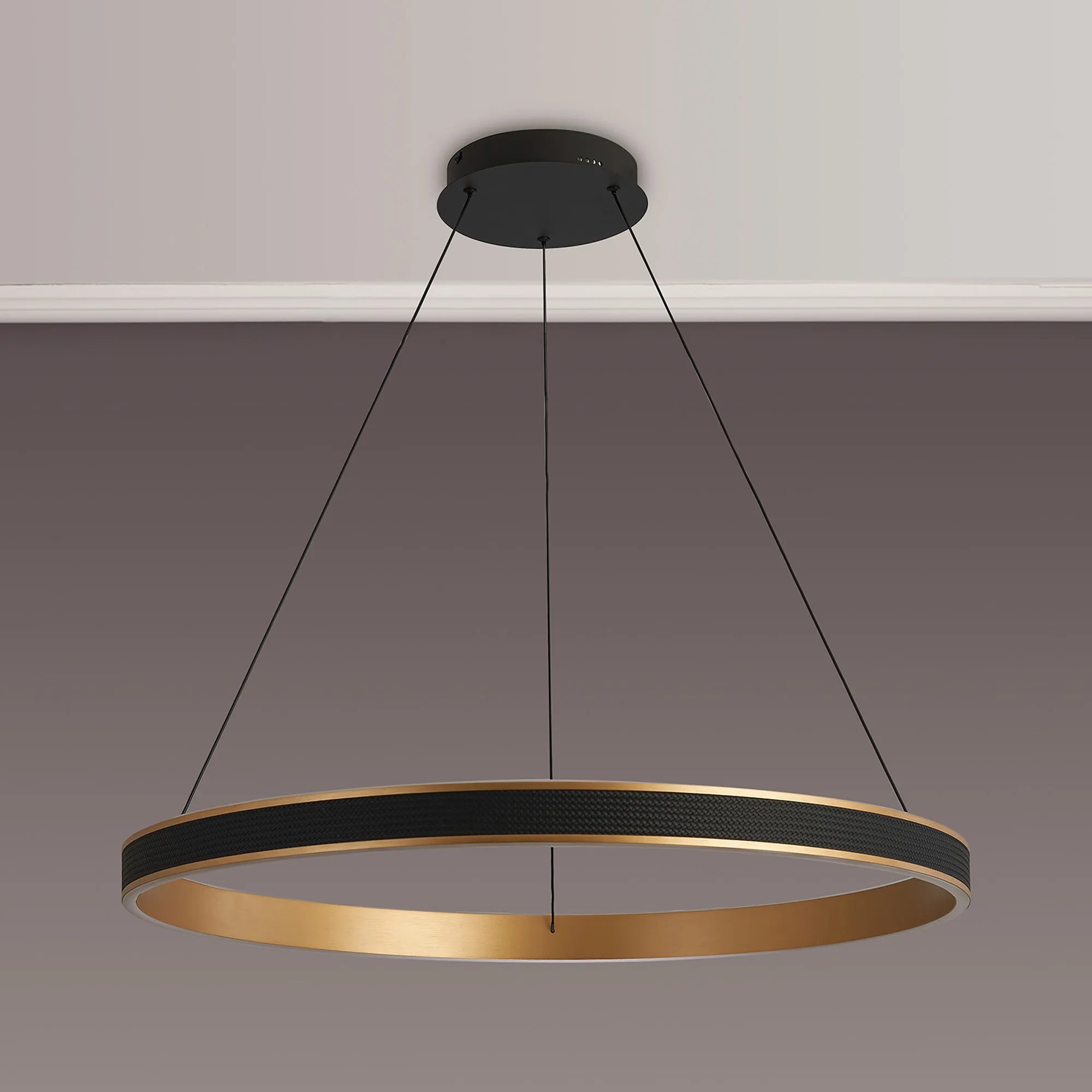 Lyra 80cm Round Pendant, 70W LED, Remote Control CCT Tuneable White 3000K-6000K, 4200lm, Faux Leather