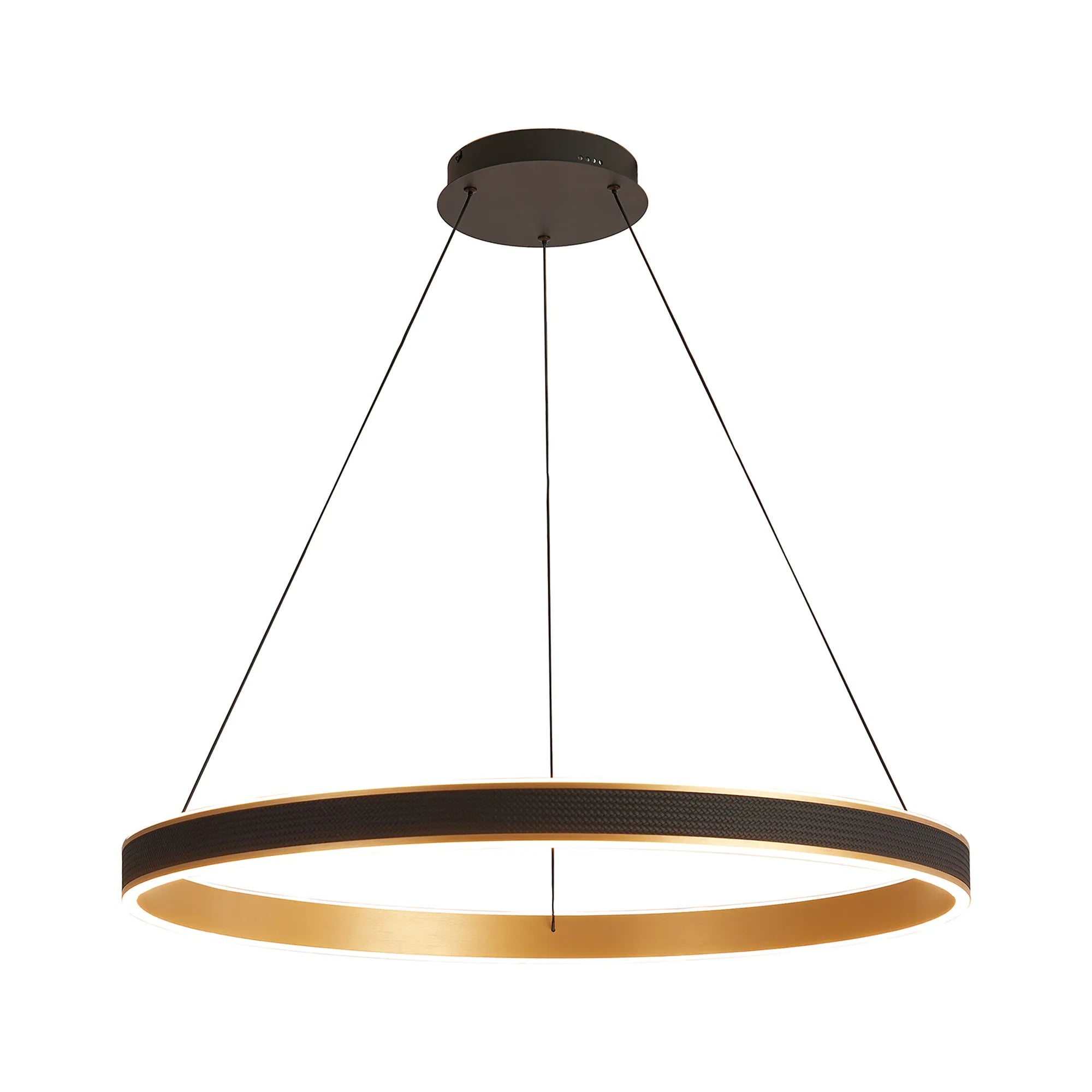 Lyra 80cm Round Pendant, 70W LED, Remote Control CCT Tuneable White 3000K-6000K, 4200lm, Faux Leather
