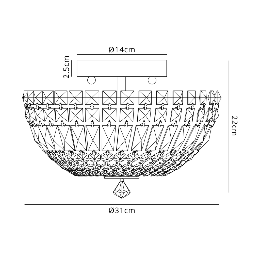Luminosity Designs - Lyric 31cm Flush Ceiling Light, 4 x G9, IP44, Polished Chrome/Crystal - Luminosity Designs Ltd