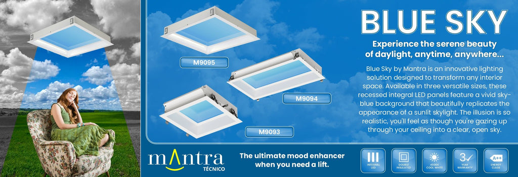 Mantra - Mantra Blue Sky 30 x 30cm Square Recessed Panel, 16W LED 4200K, 1280lm, Matt White, Driver Included - Luminosity Designs Ltd