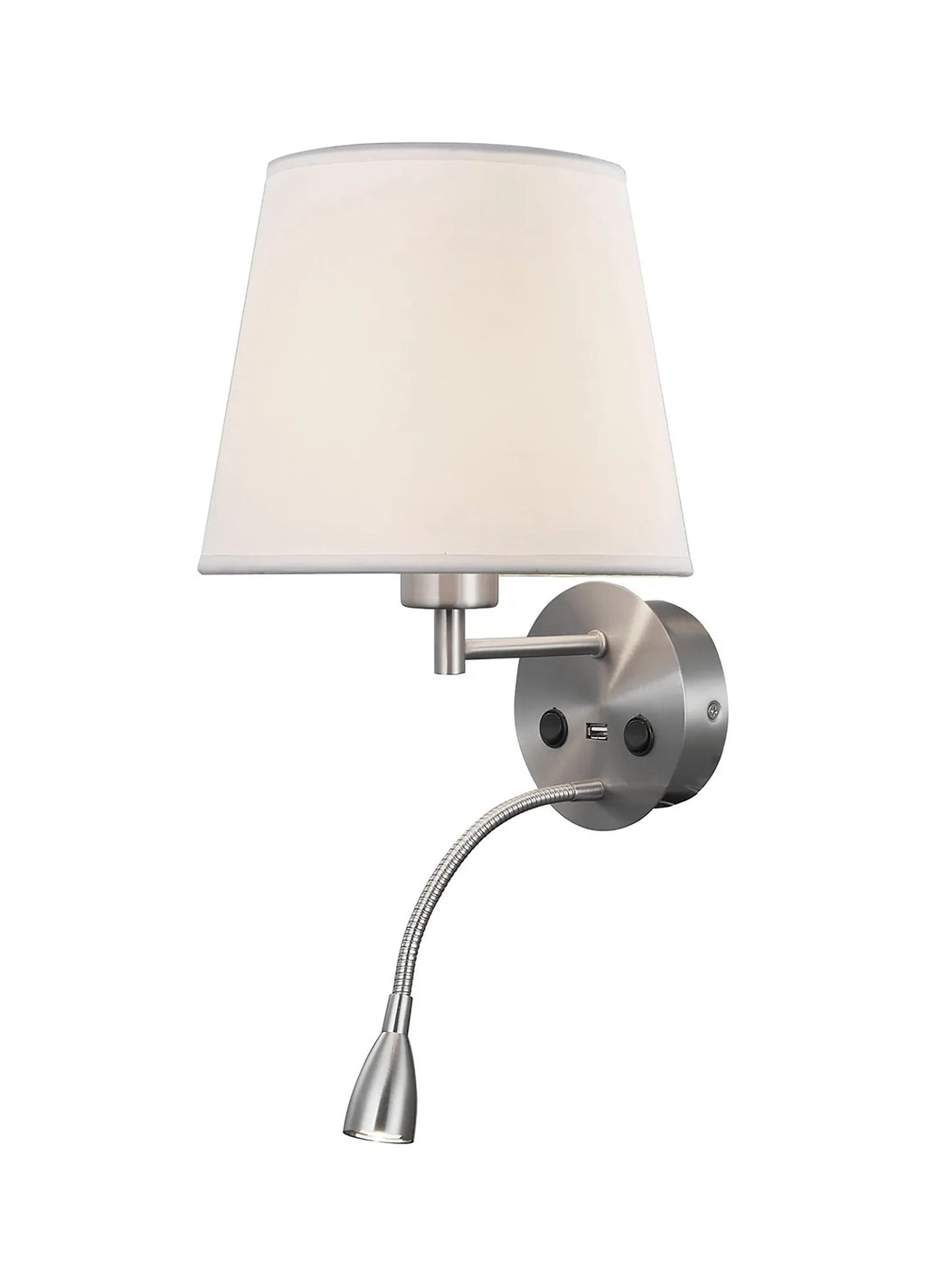 Mantra Fusion - Mantra Caicos Wall + Reading Light with USB Charger, 1 x E27 + 3W LED, 3000K, 210lm LED, Individually Switched - Luminosity Designs Ltd