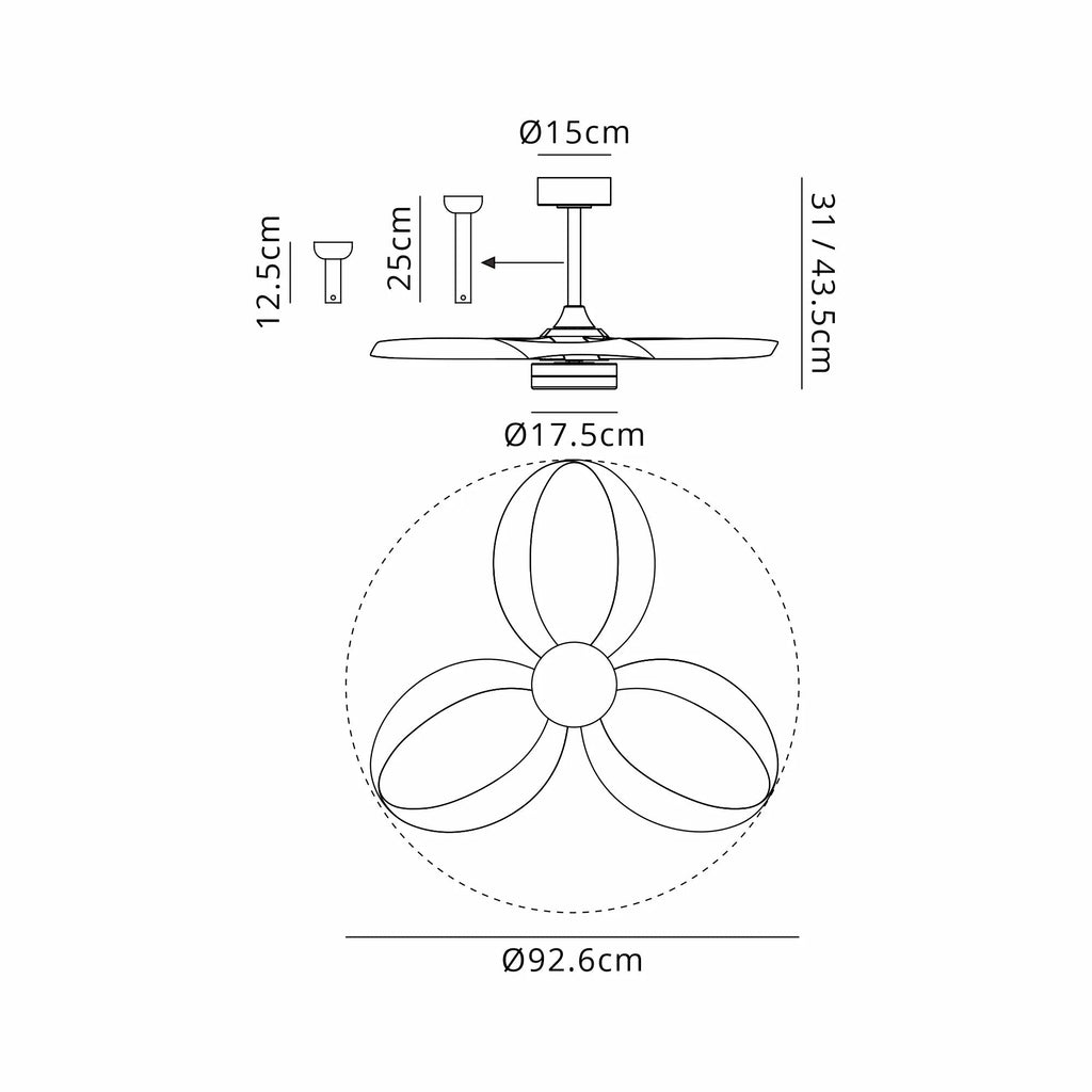 Mantra - Mantra Infinity Fan 92.6cm 24W LED Dimmable Ceiling Light With Built - In 30W DC Reversible Fan, Remote Control 2700 - 5000K, 1800lm - Luminosity Designs Ltd