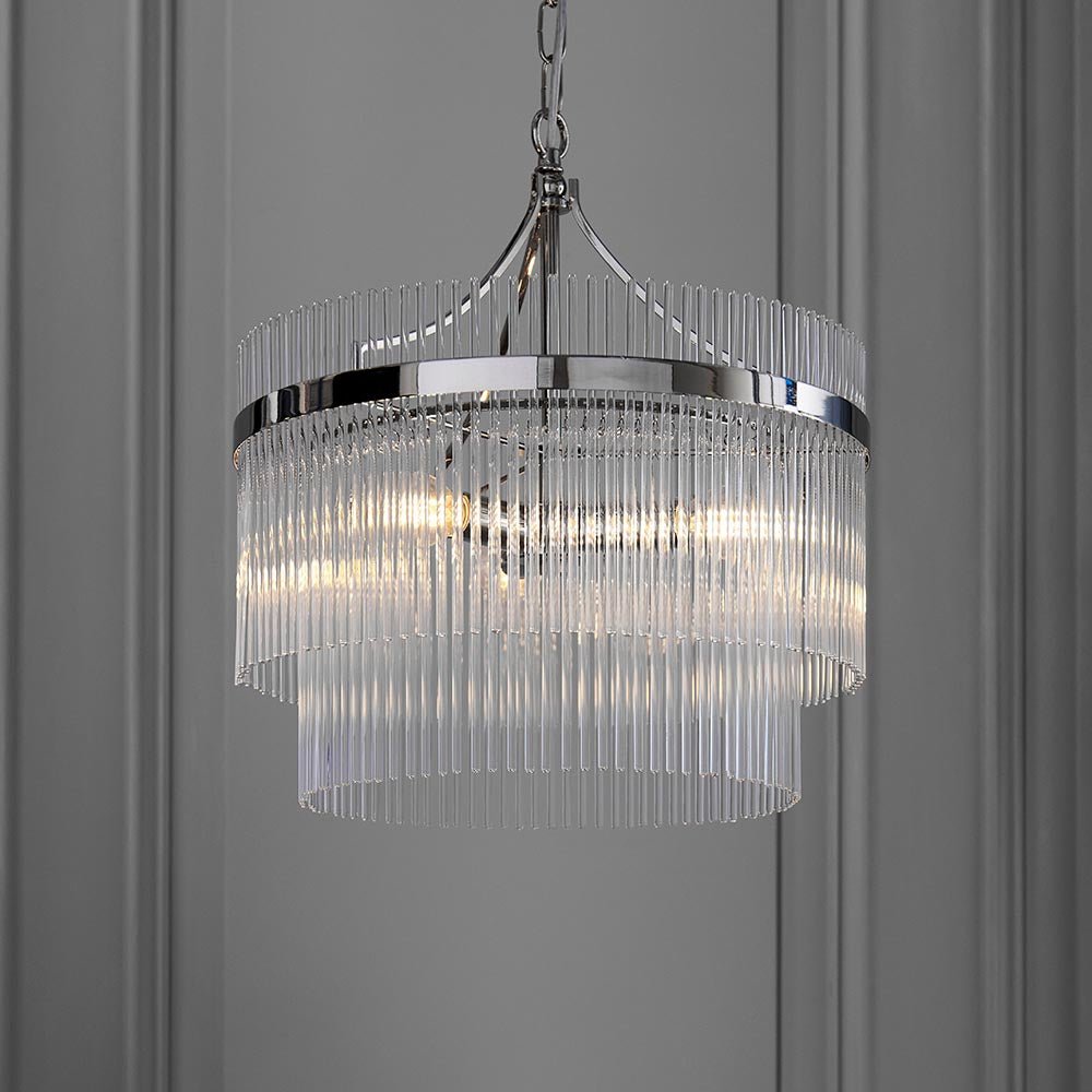 Endon - Marietta 3 Light Pendant With Metal Framework and Glass Rod Details, 3x E14 - Luminosity Designs Ltd