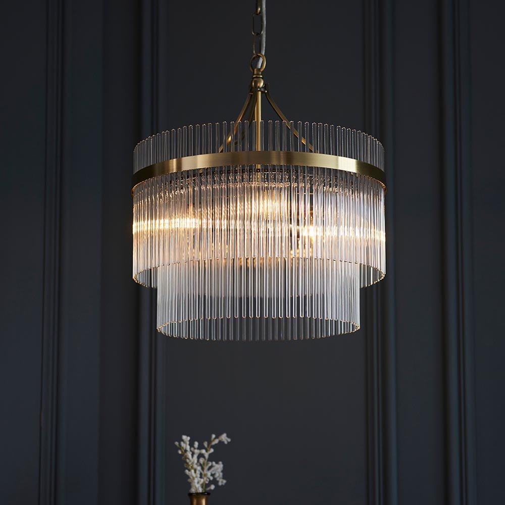 Endon - Marietta 3 Light Pendant With Metal Framework and Glass Rod Details, 3x E14 - Luminosity Designs Ltd