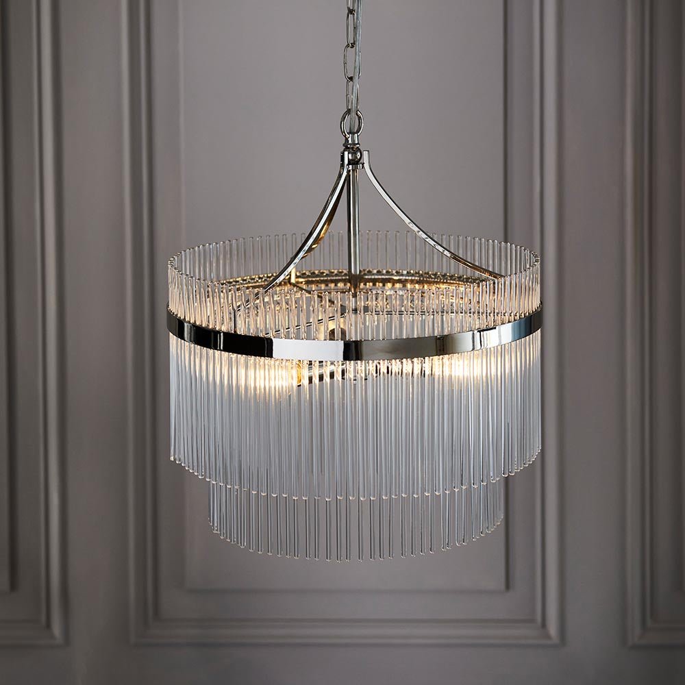 Endon - Marietta 3 Light Pendant With Metal Framework and Glass Rod Details, 3x E14 - Luminosity Designs Ltd