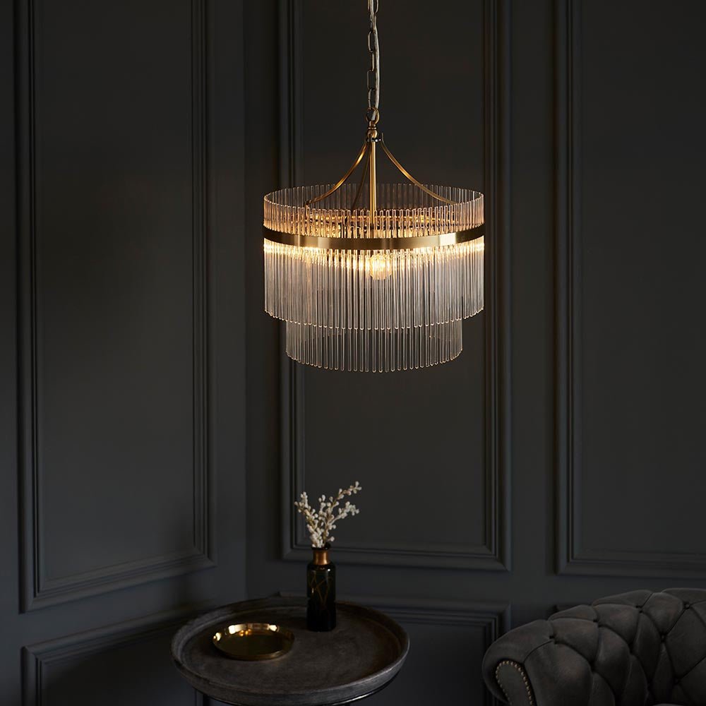 Endon - Marietta 3 Light Pendant With Metal Framework and Glass Rod Details, 3x E14 - Luminosity Designs Ltd
