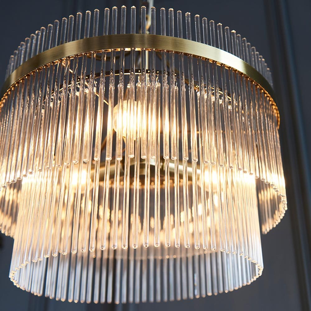 Endon - Marietta 3 Light Pendant With Metal Framework and Glass Rod Details, 3x E14 - Luminosity Designs Ltd